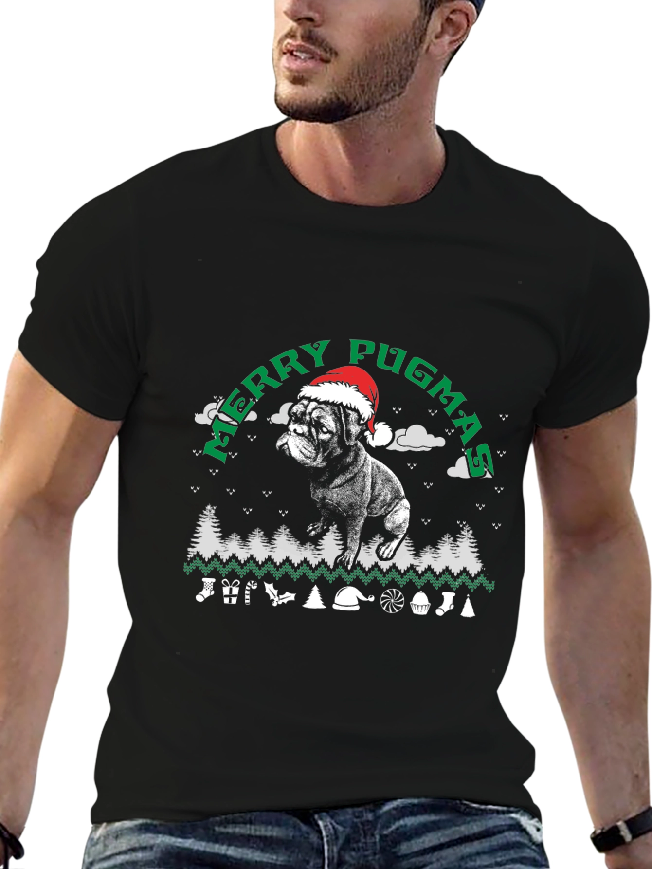 Merry Pugmas T-Shirt: Ugly Christmas Sweater Dog Lover Tee