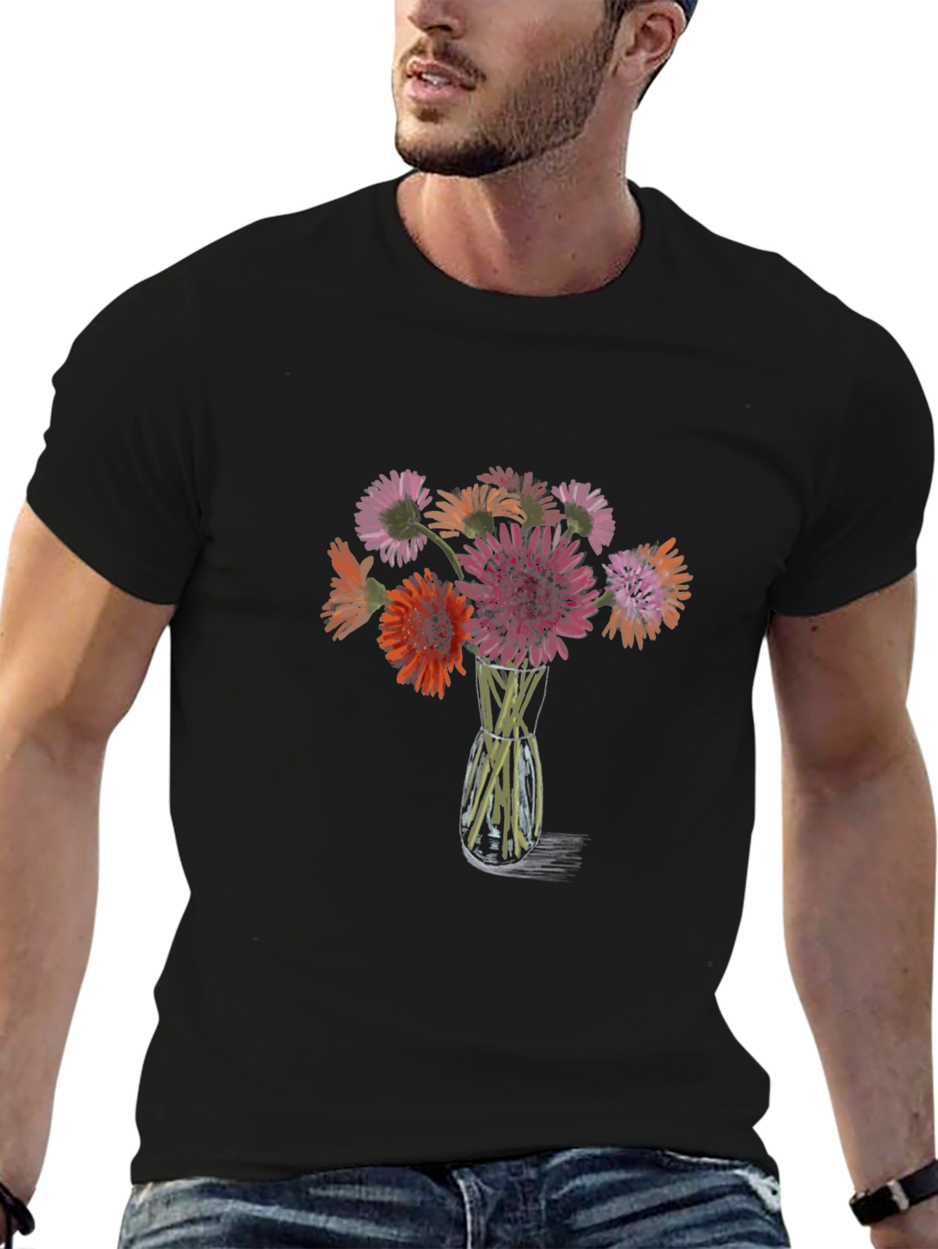 Floral Vase Graphic Tee - Casual Style