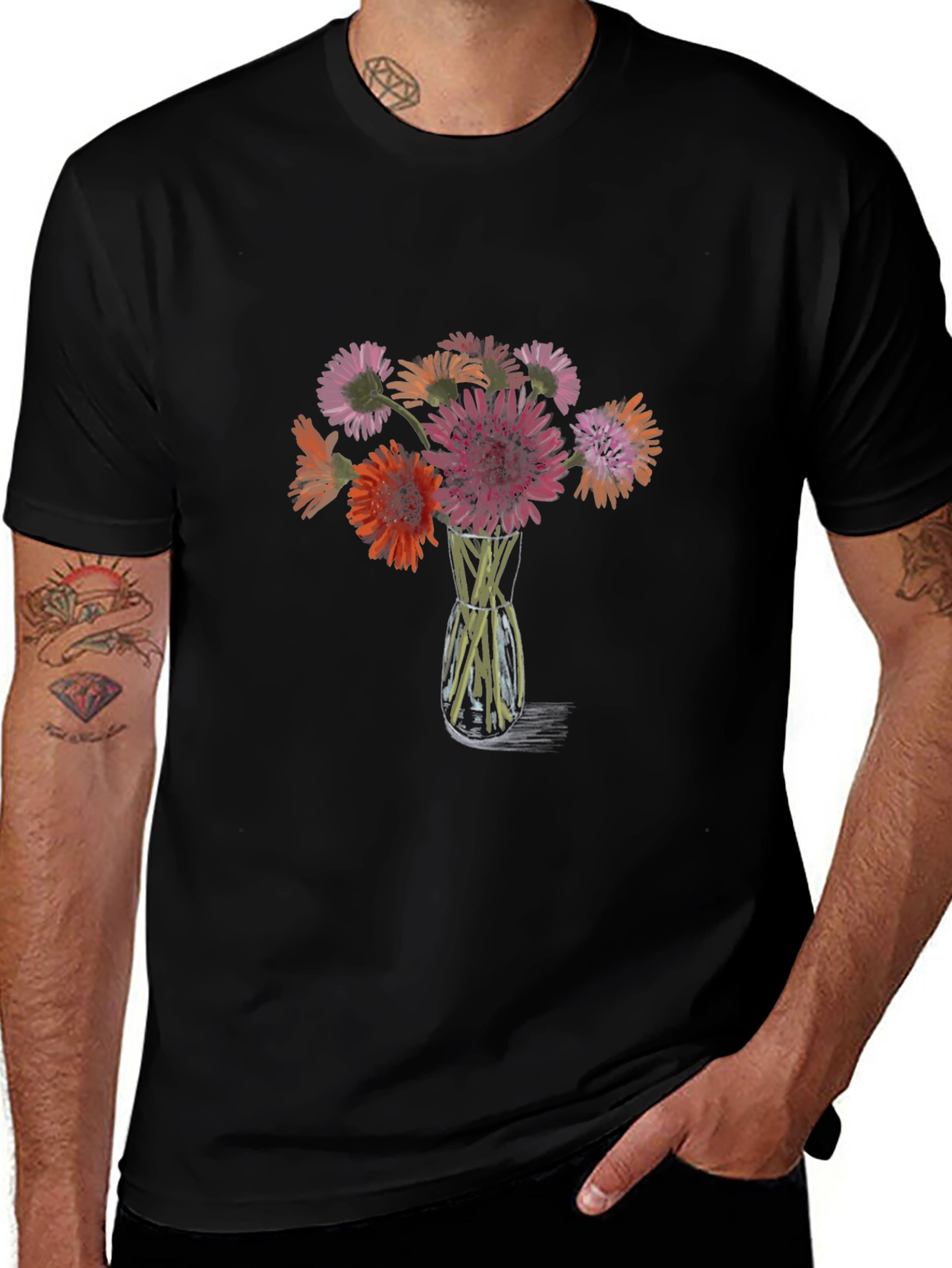 Floral Vase Graphic Tee - Casual Style