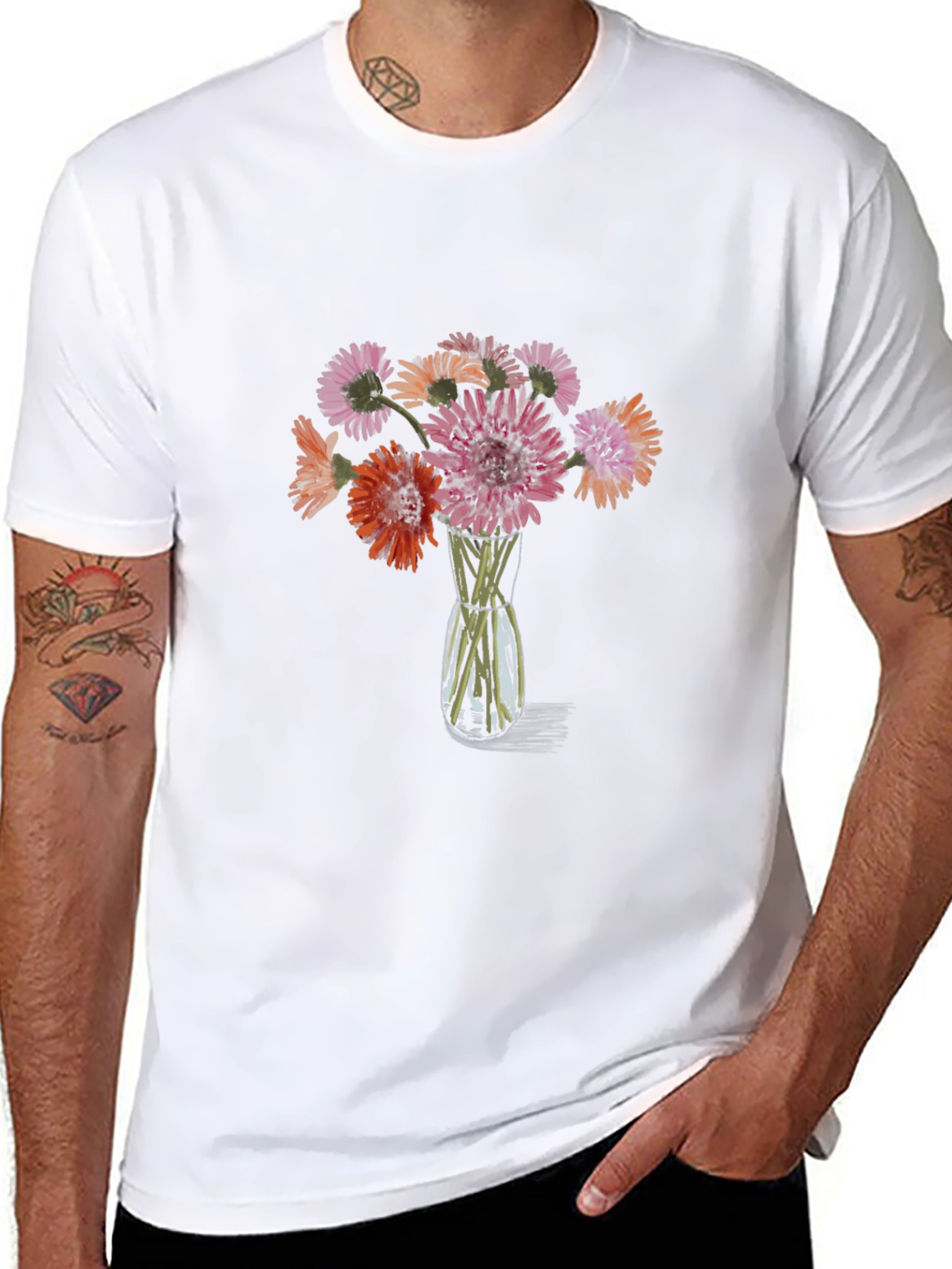 Floral Vase Graphic Tee - Casual Style