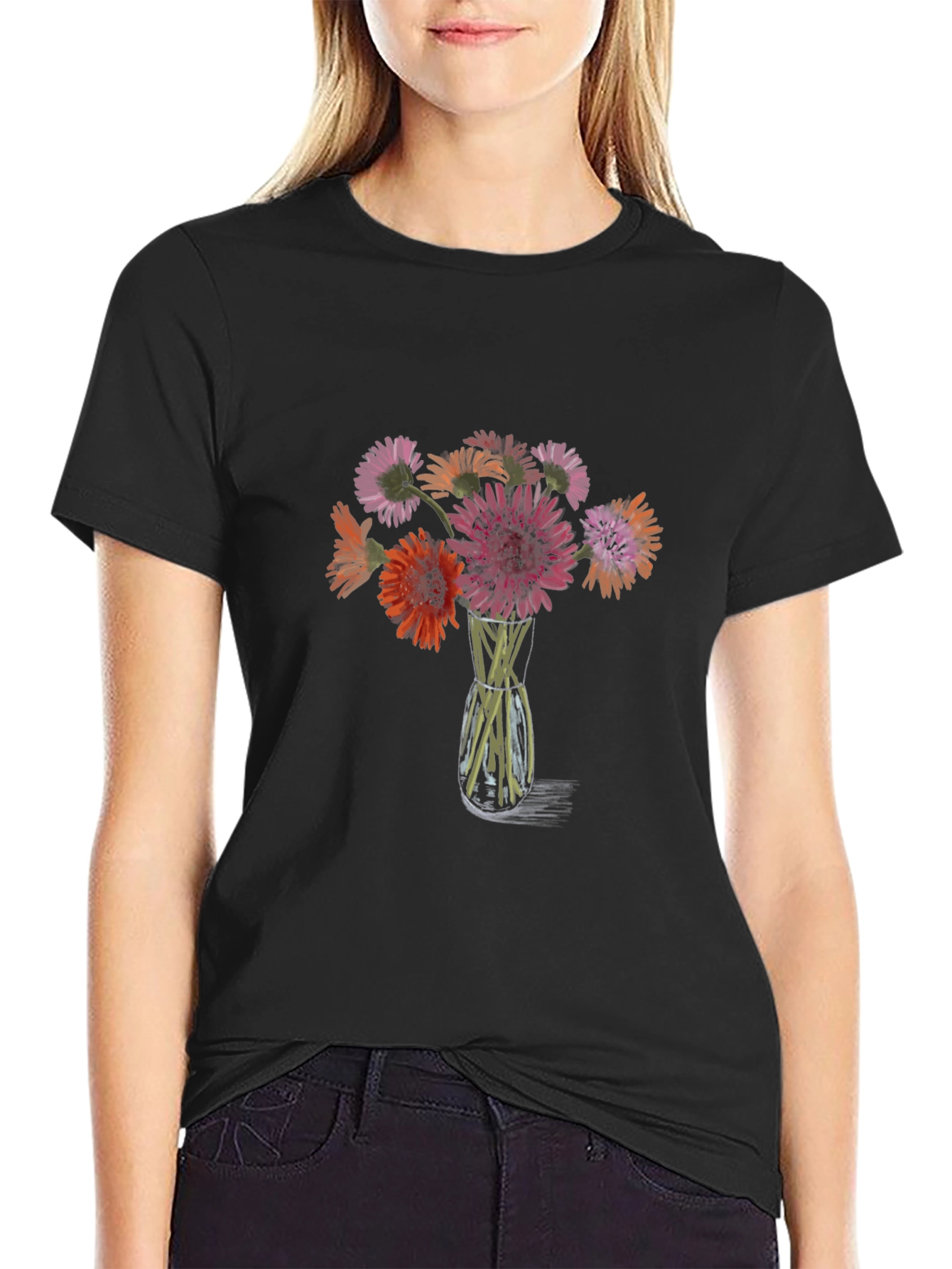 Floral Vase Graphic Tee - Casual Style