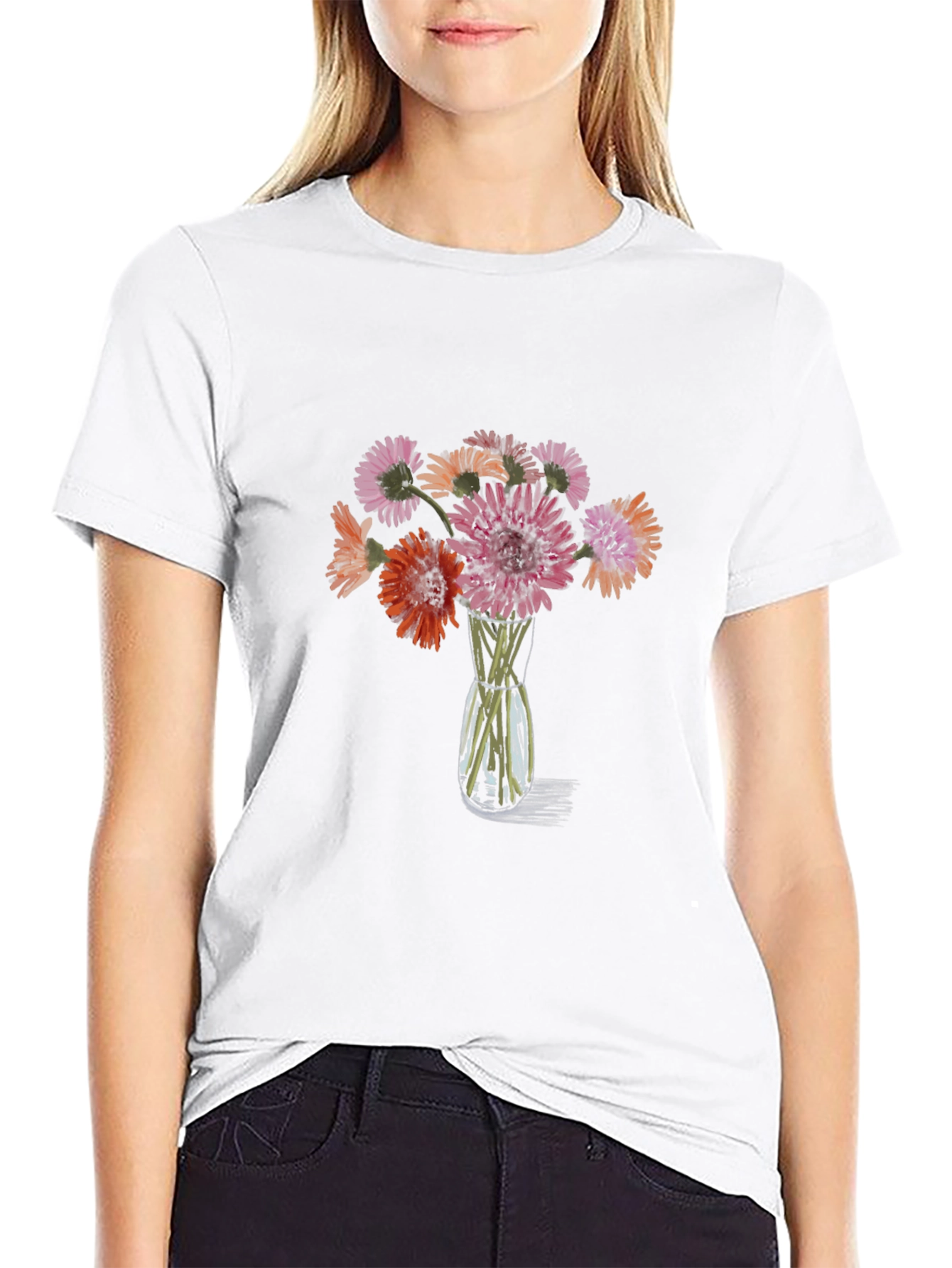 Floral Vase Graphic Tee - Casual Style