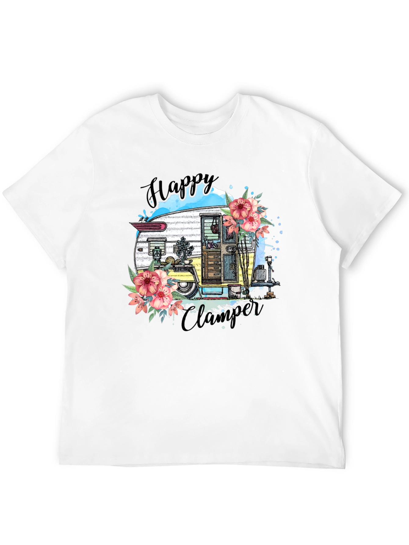Happy Camper T-Shirt - Floral RV Graphic Tee
