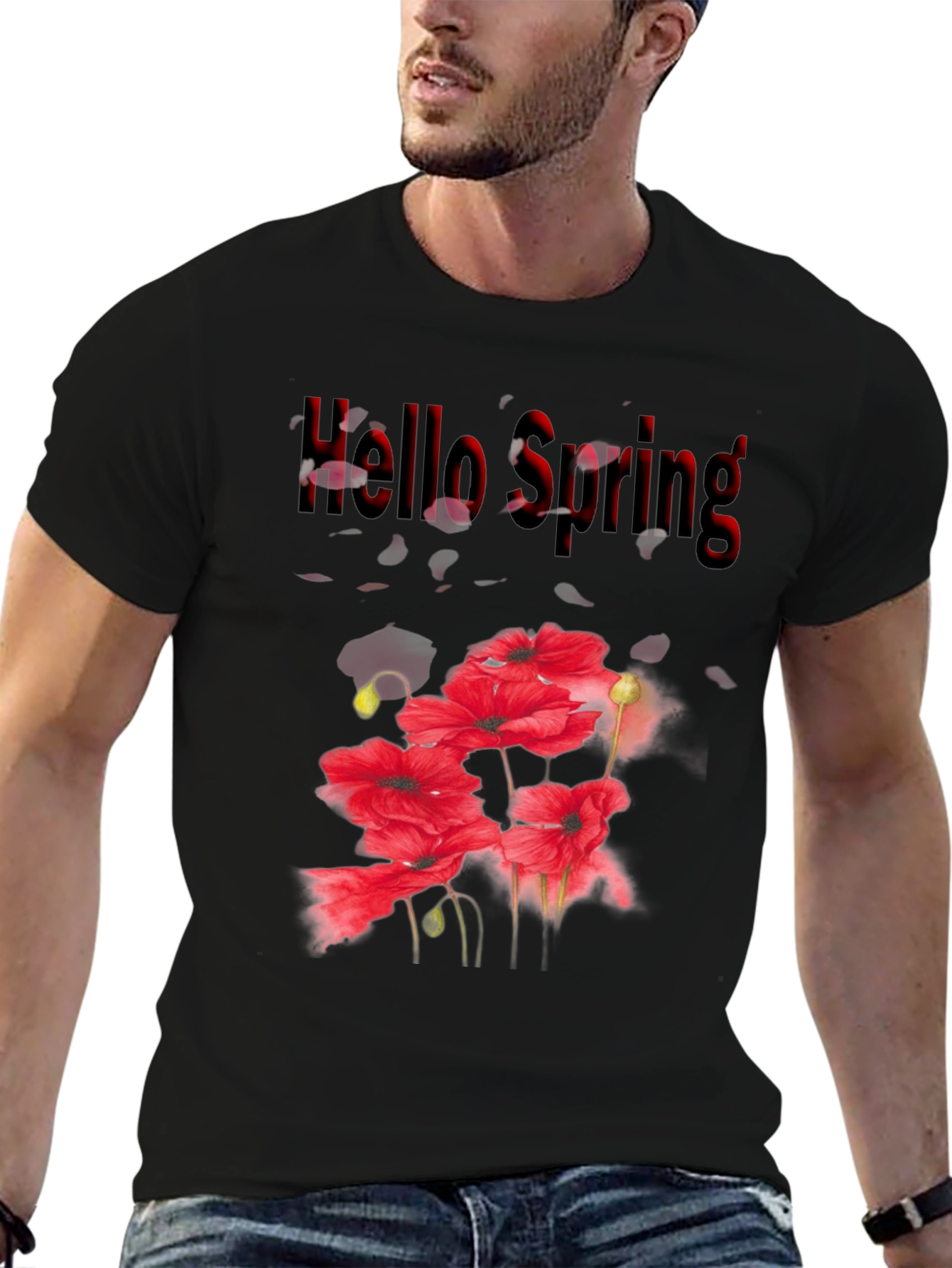 Hello Spring Floral Black T-Shirt