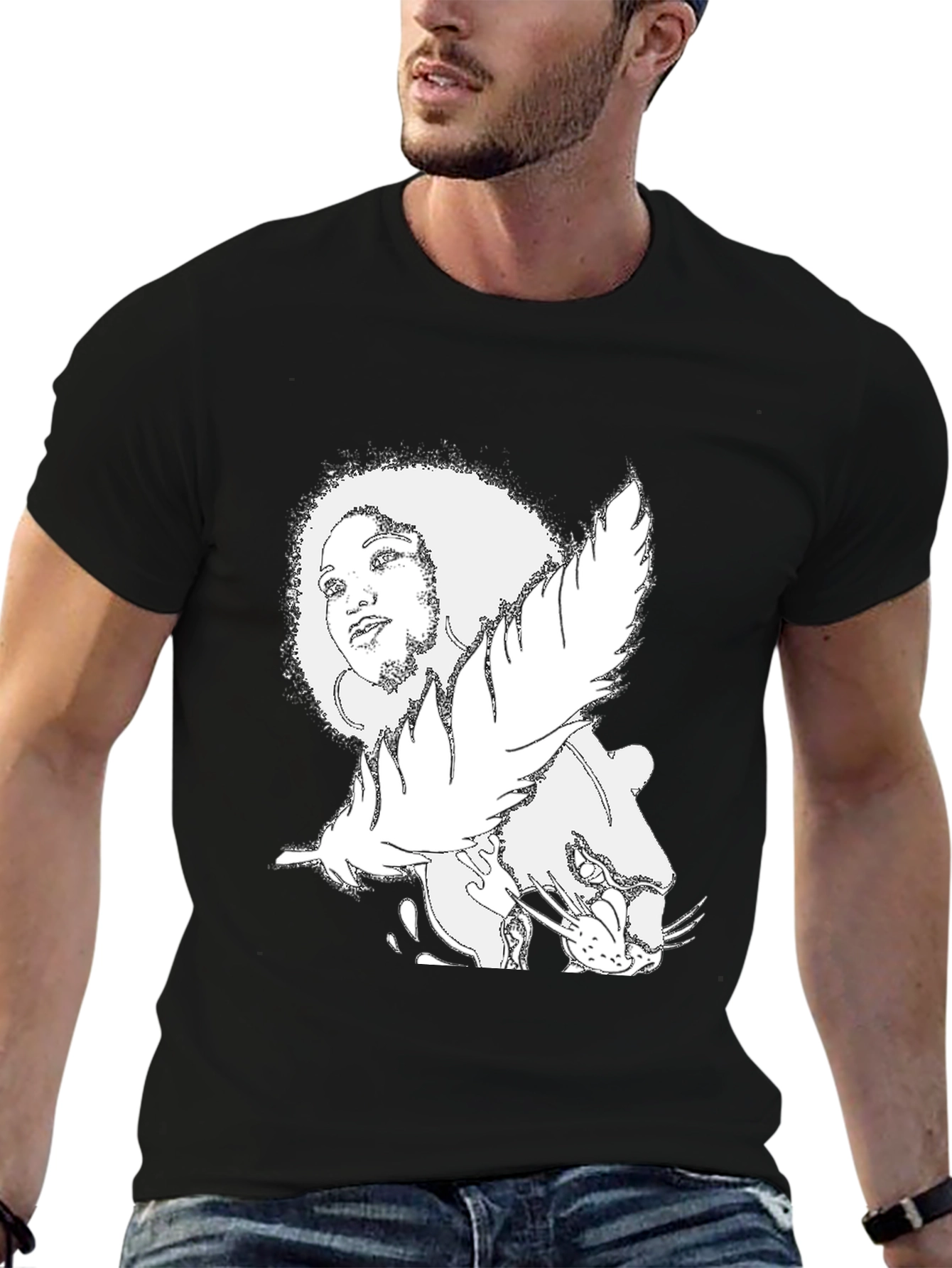Afro Woman & Panther Graphic Tee - Black
