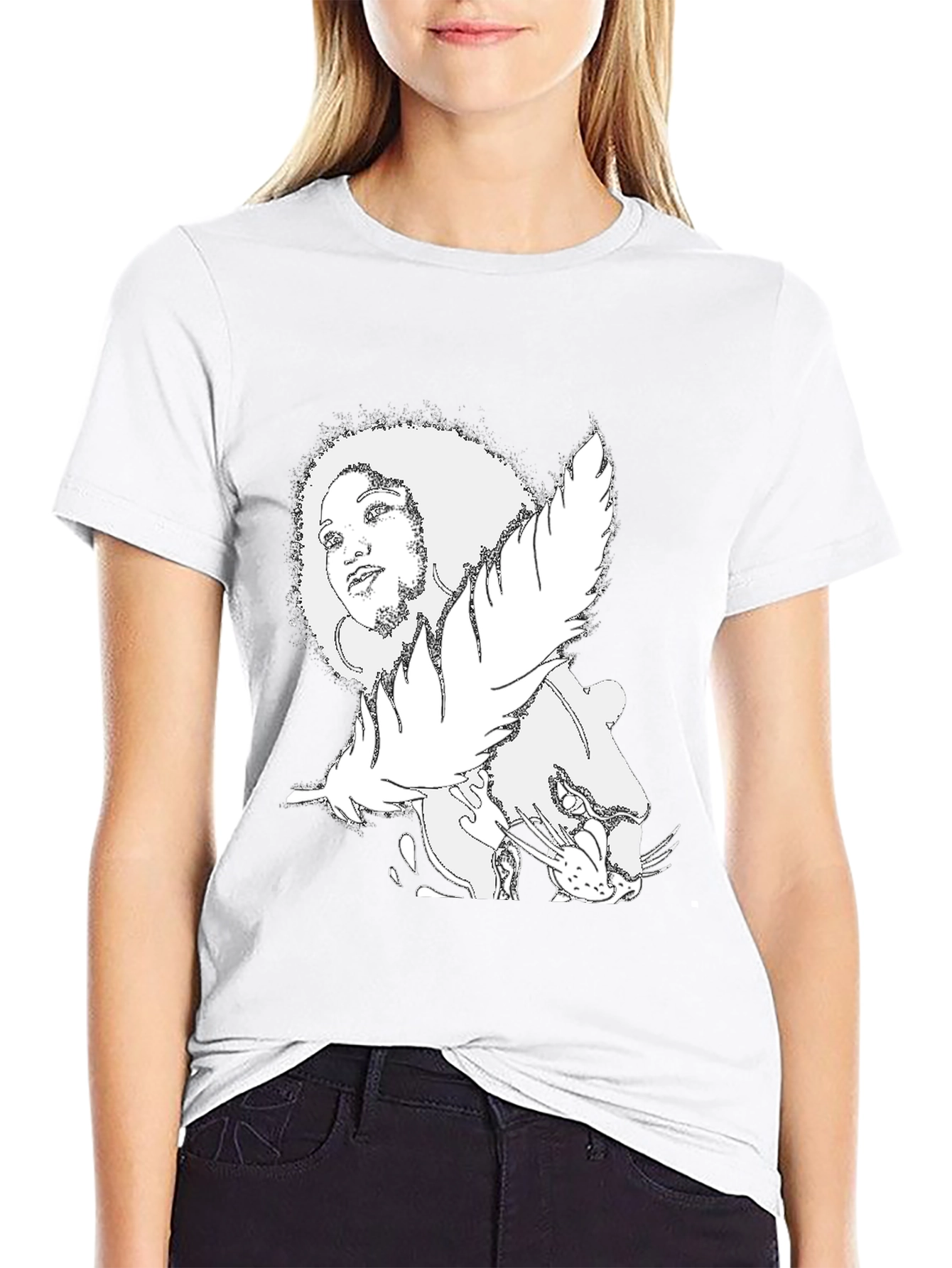 Afro Woman & Panther Graphic Tee - Black