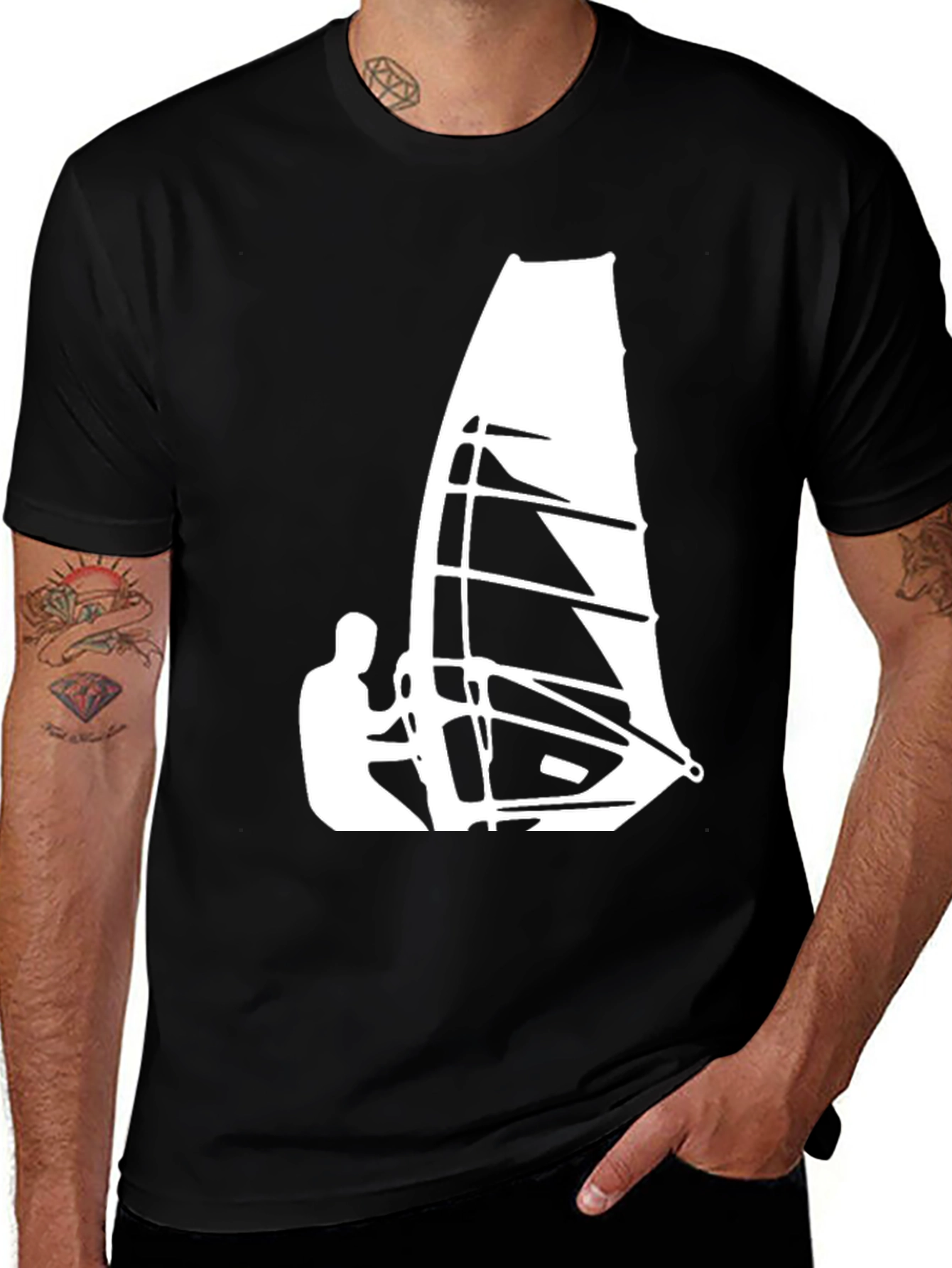 Windsurfer Graphic Tee - Black Cotton T-Shirt