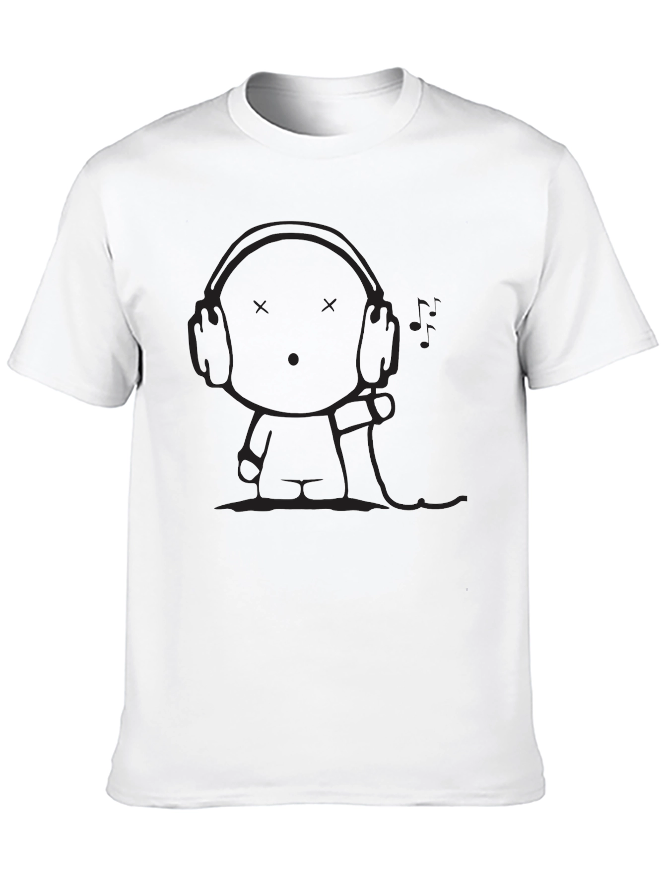 Mens Black T-Shirt - Cartoon Headphone Graphic