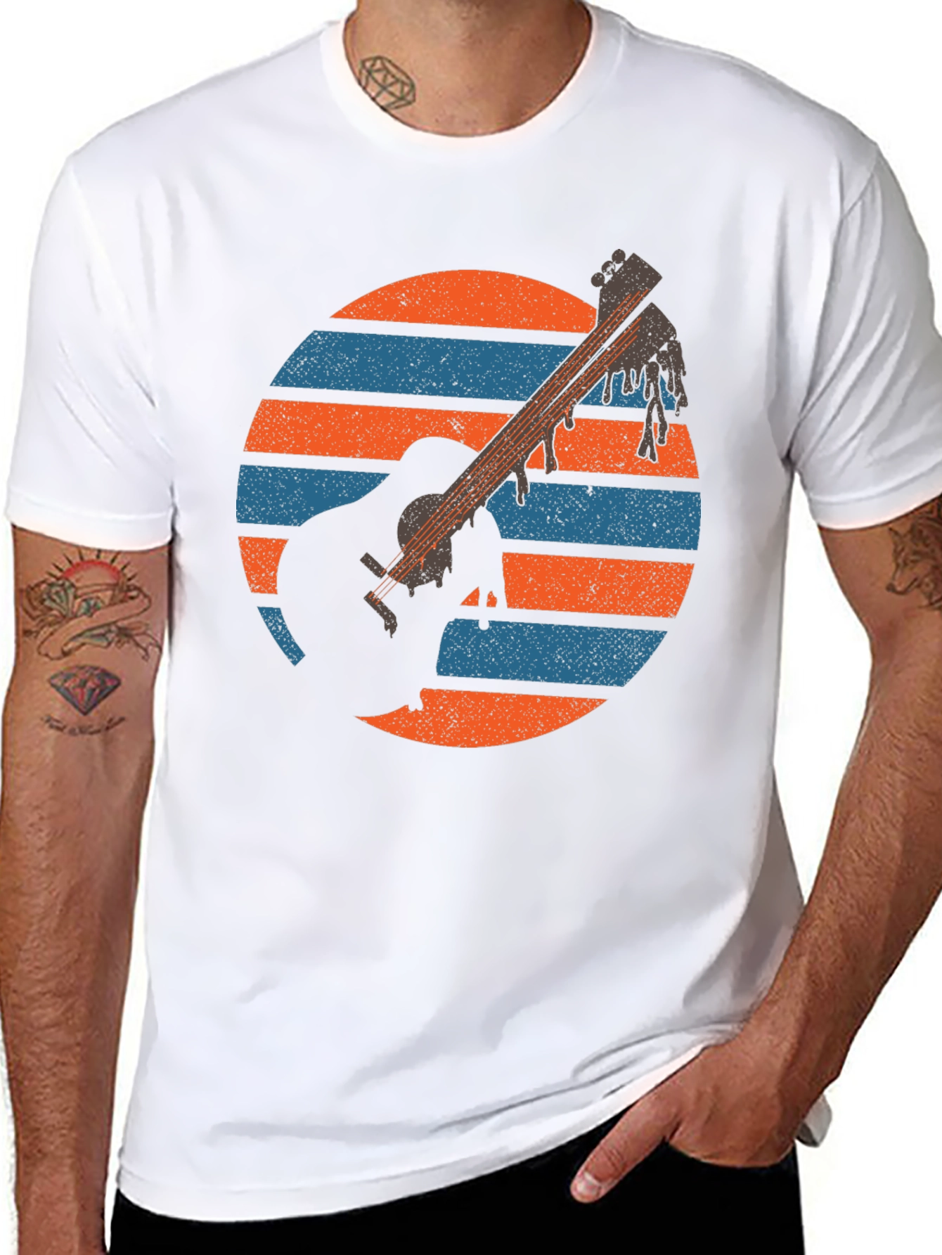 Retro Guitar Sunset Graphic Tee - Musicians Black T-Shirt
