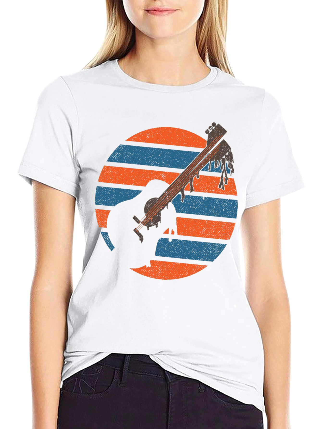 Retro Guitar Sunset Graphic Tee - Musicians Black T-Shirt