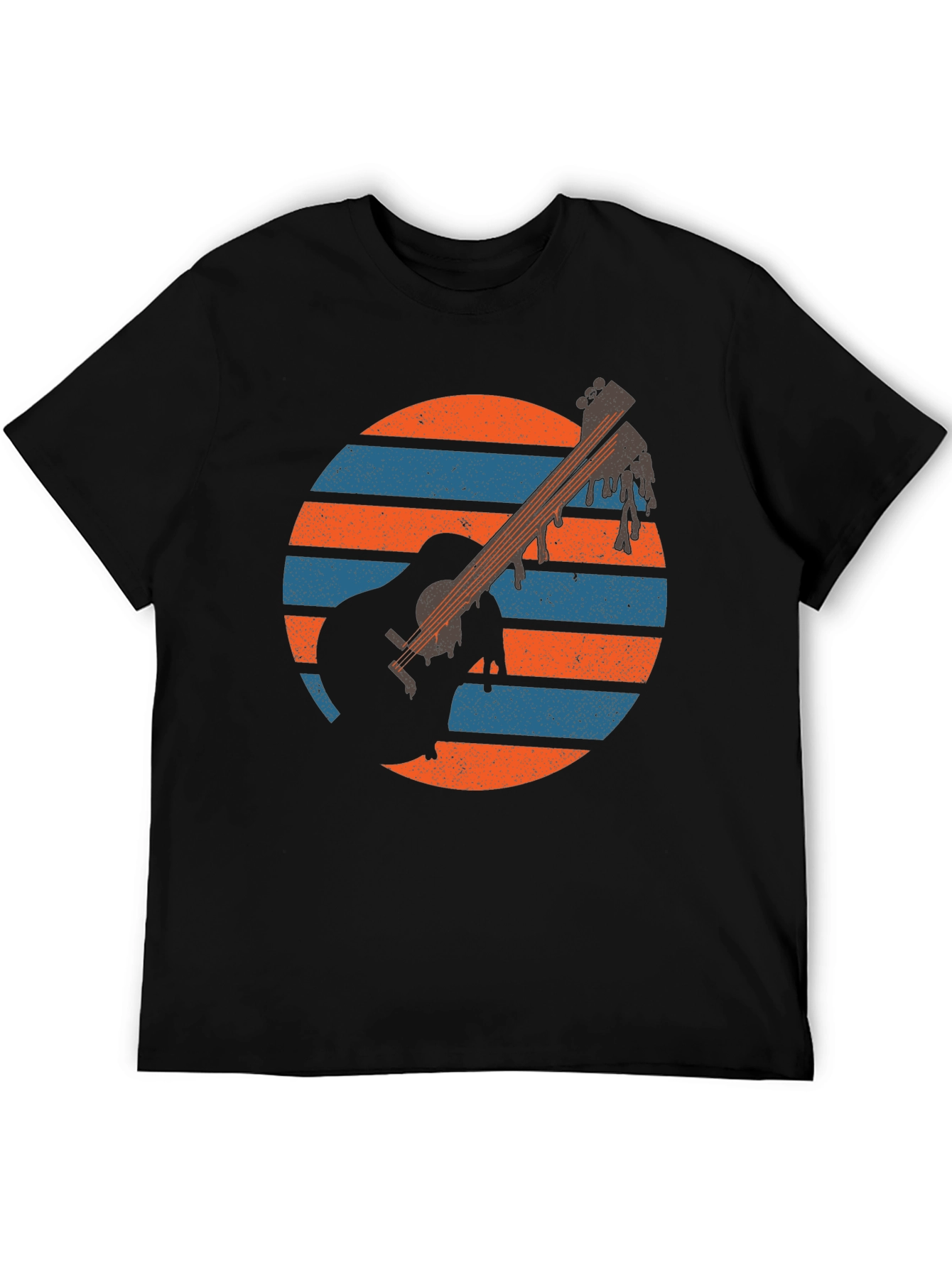 Retro Guitar Sunset Graphic Tee - Musicians Black T-Shirt