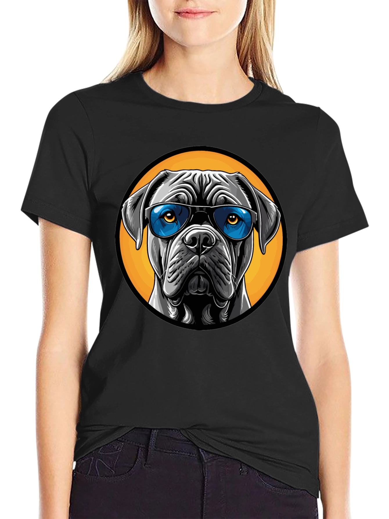 Dog with Sunglasses Graphic Tee - Black