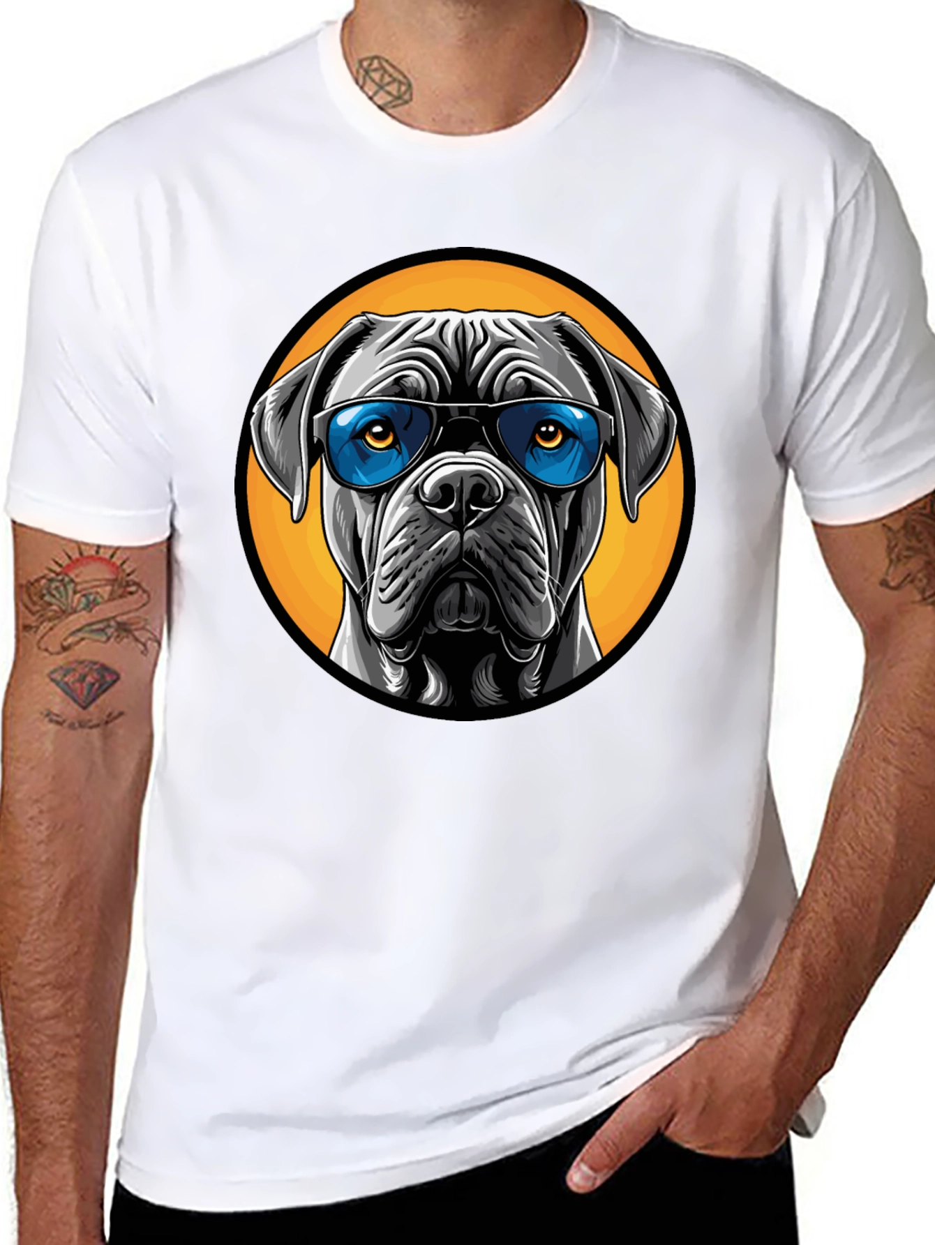 Dog with Sunglasses Graphic Tee - Black