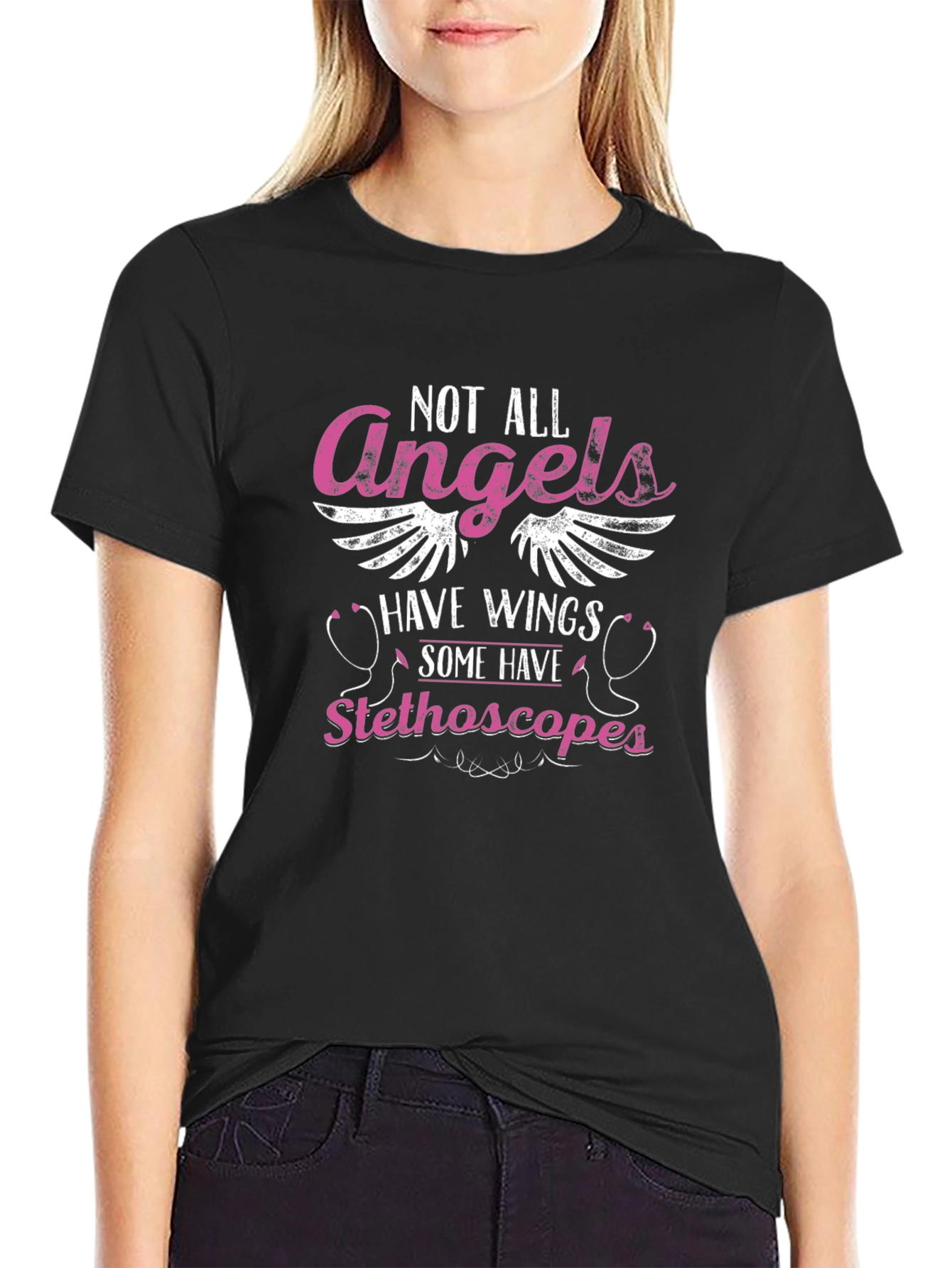 Not All Angels Stethoscope Graphic T-Shirt