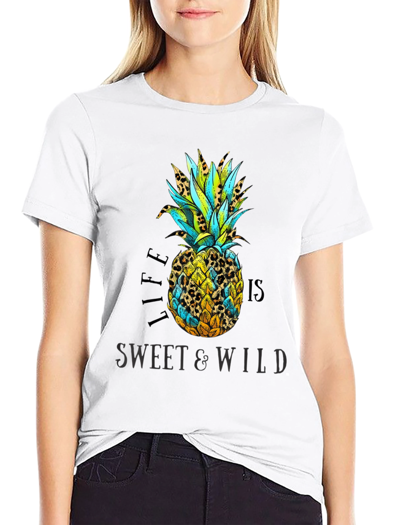 Life is Sweet & Wild Pineapple Print T-Shirt