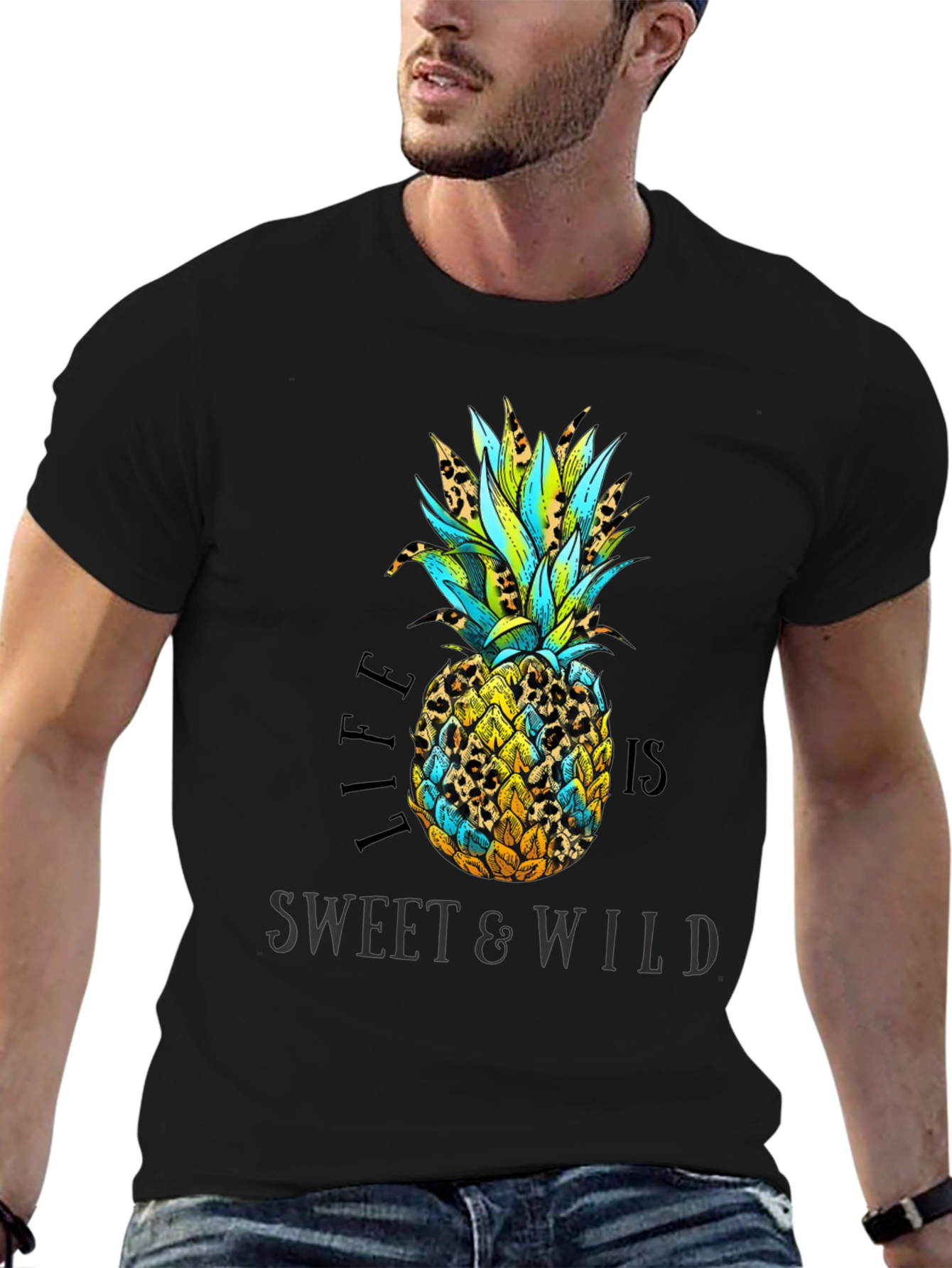 Life is Sweet & Wild Pineapple Print T-Shirt