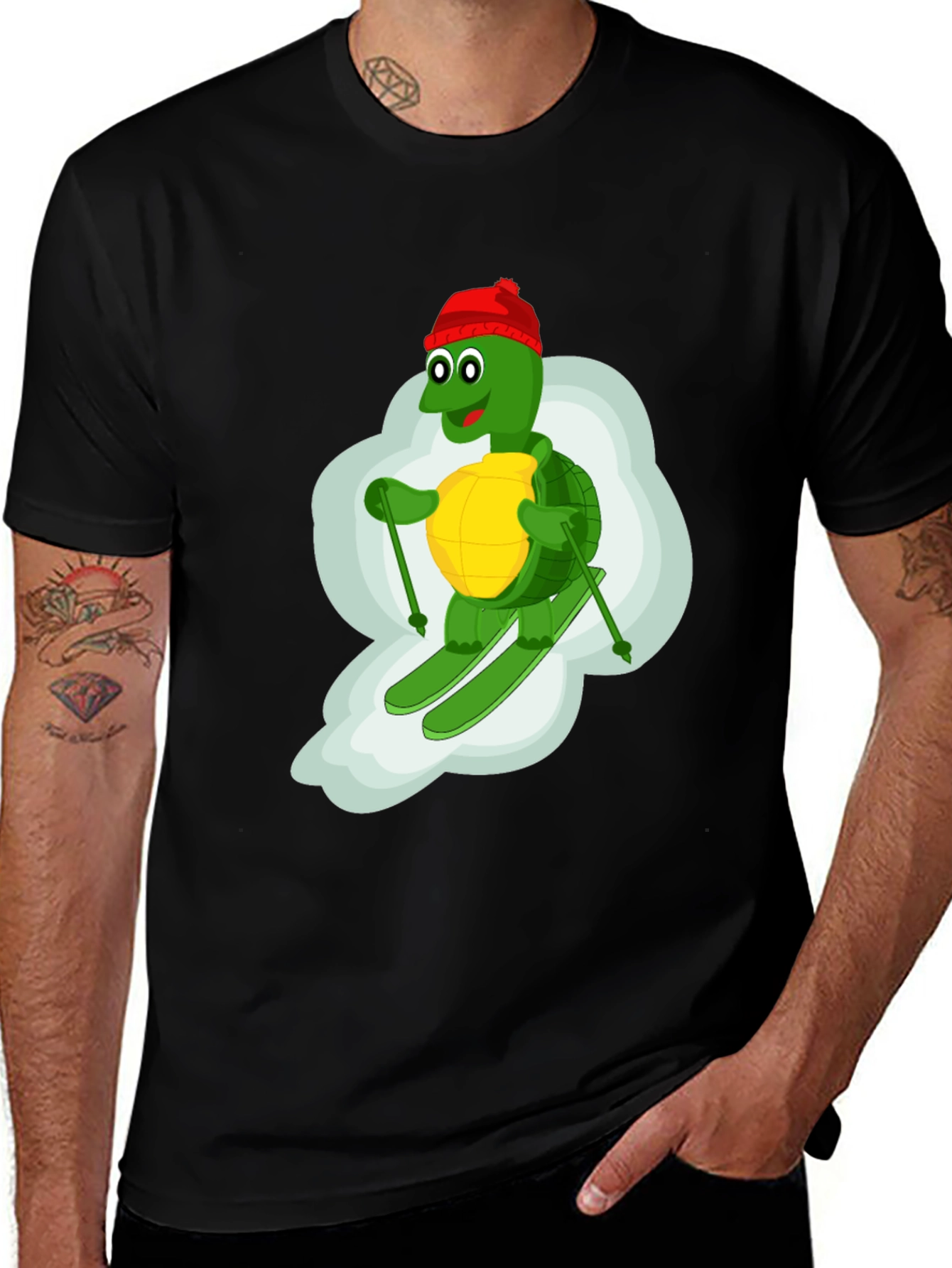 Skiing Turtle T-Shirt - Fun Cartoon Graphic Tee