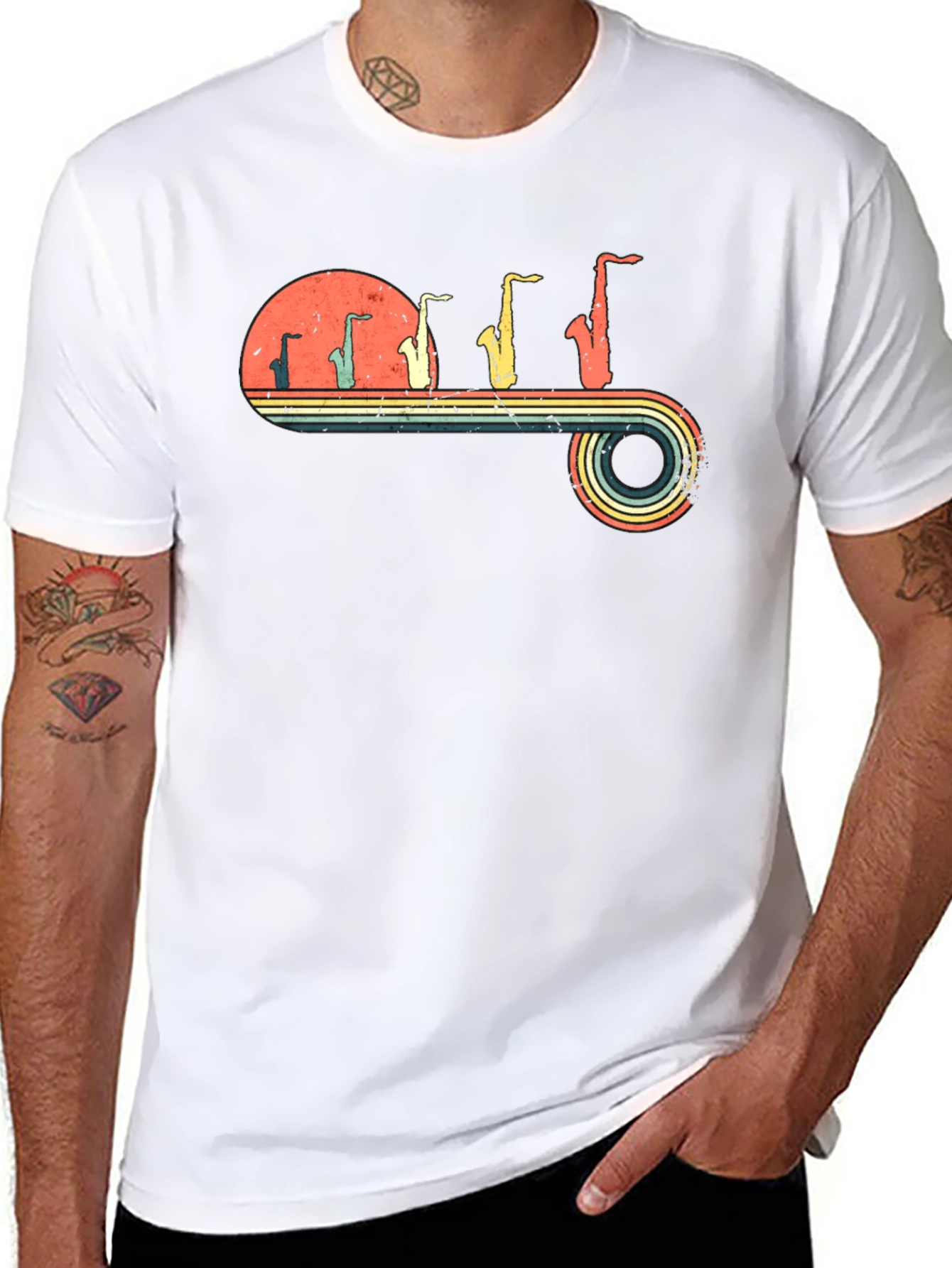 Retro Saxophone Evolution Graphic T-Shirt