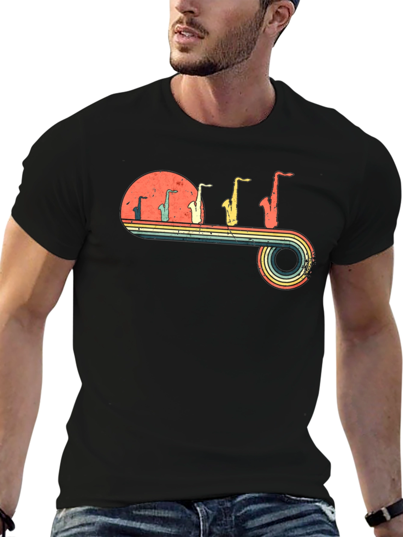 Retro Saxophone Evolution Graphic T-Shirt