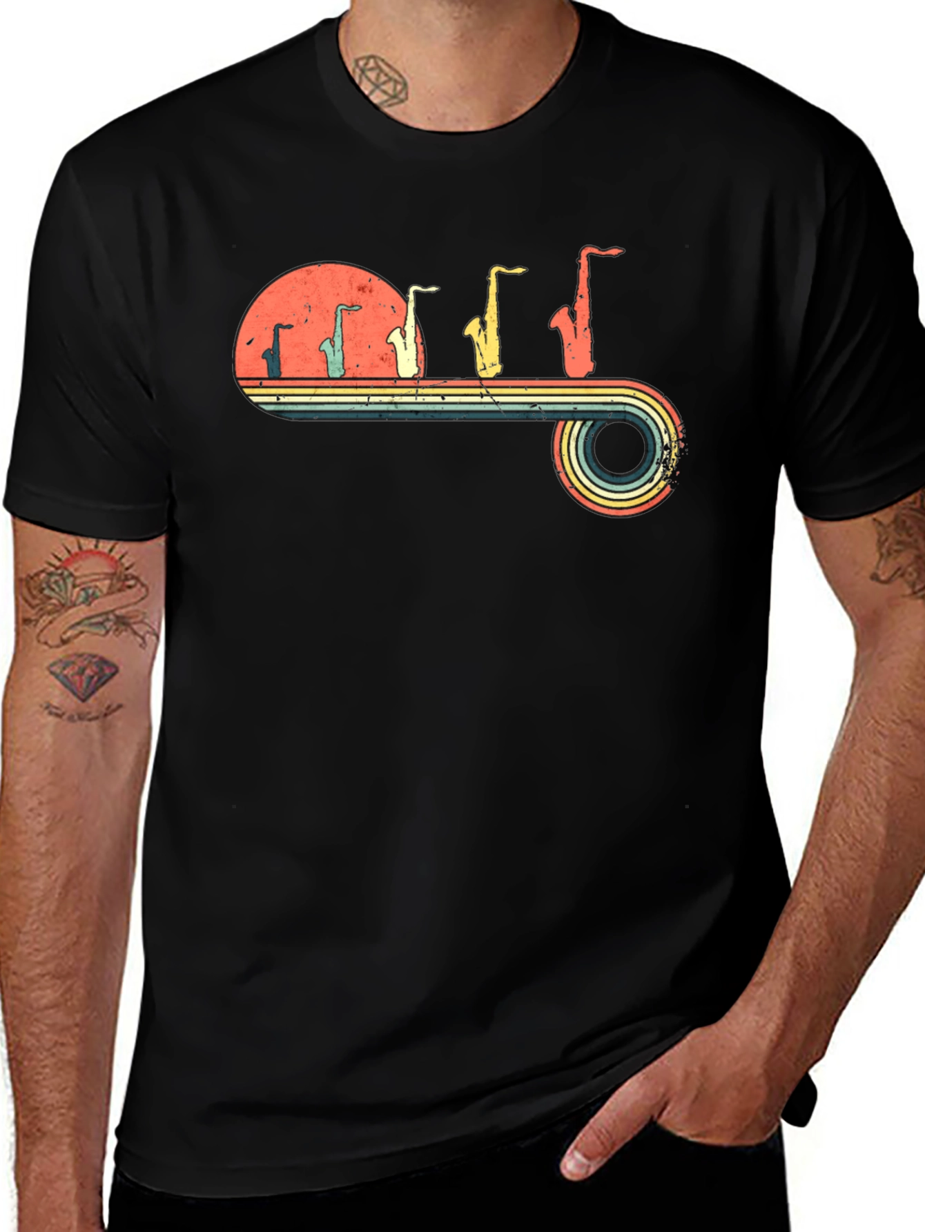 Retro Saxophone Evolution Graphic T-Shirt