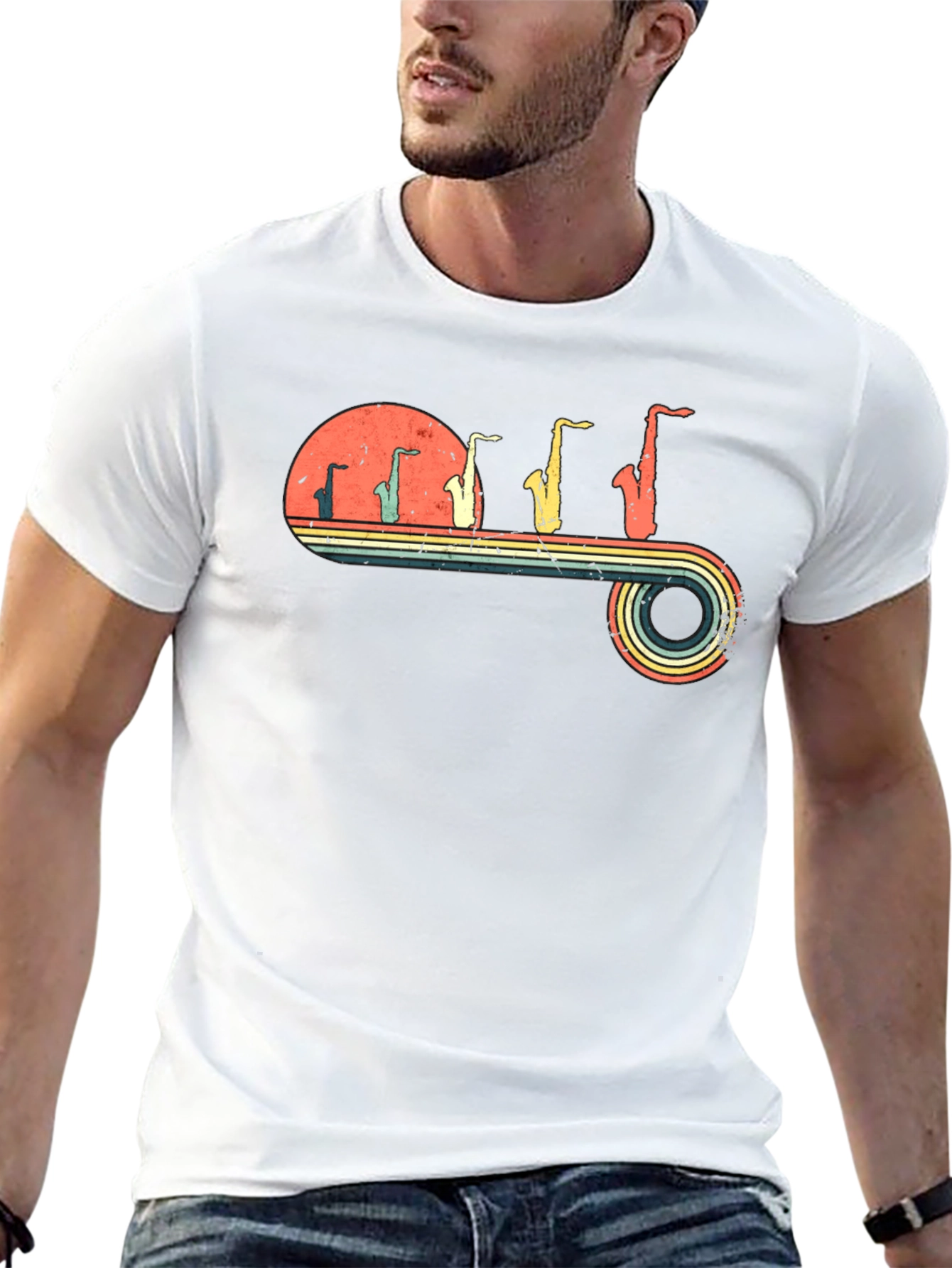 Retro Saxophone Evolution Graphic T-Shirt