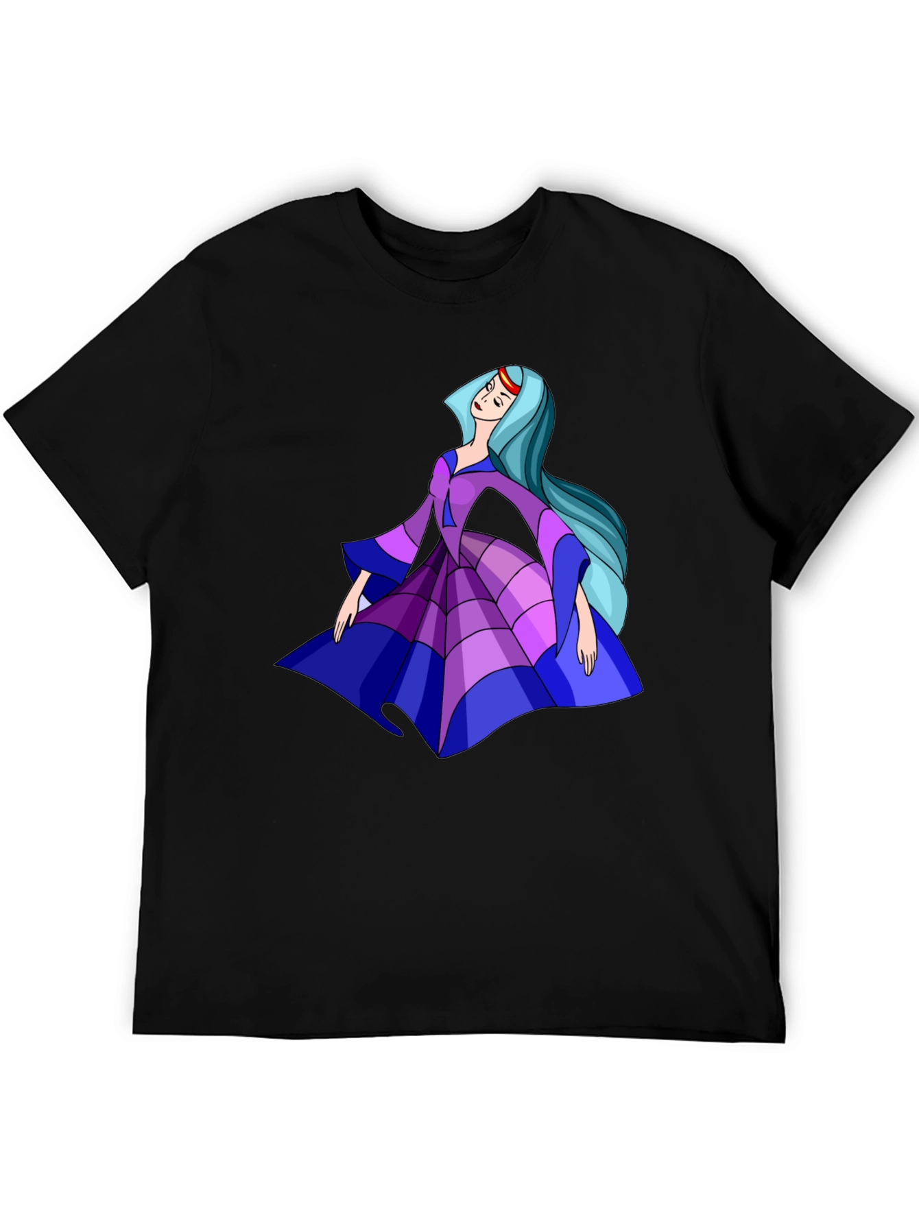 Cartoon Princess Graphic Tee - Black Cotton Casual Shirt