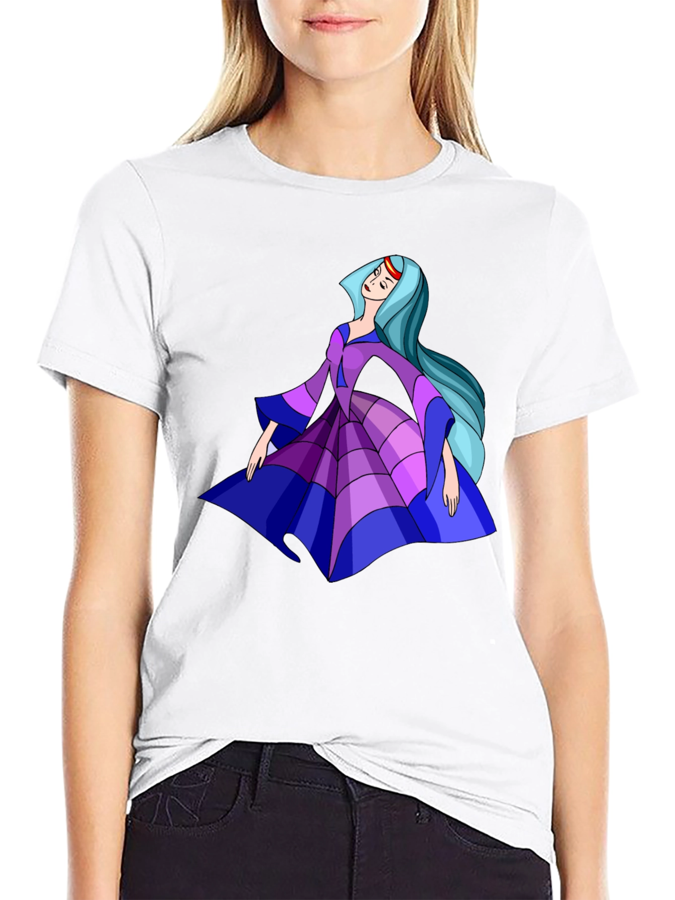 Cartoon Princess Graphic Tee - Black Cotton Casual Shirt