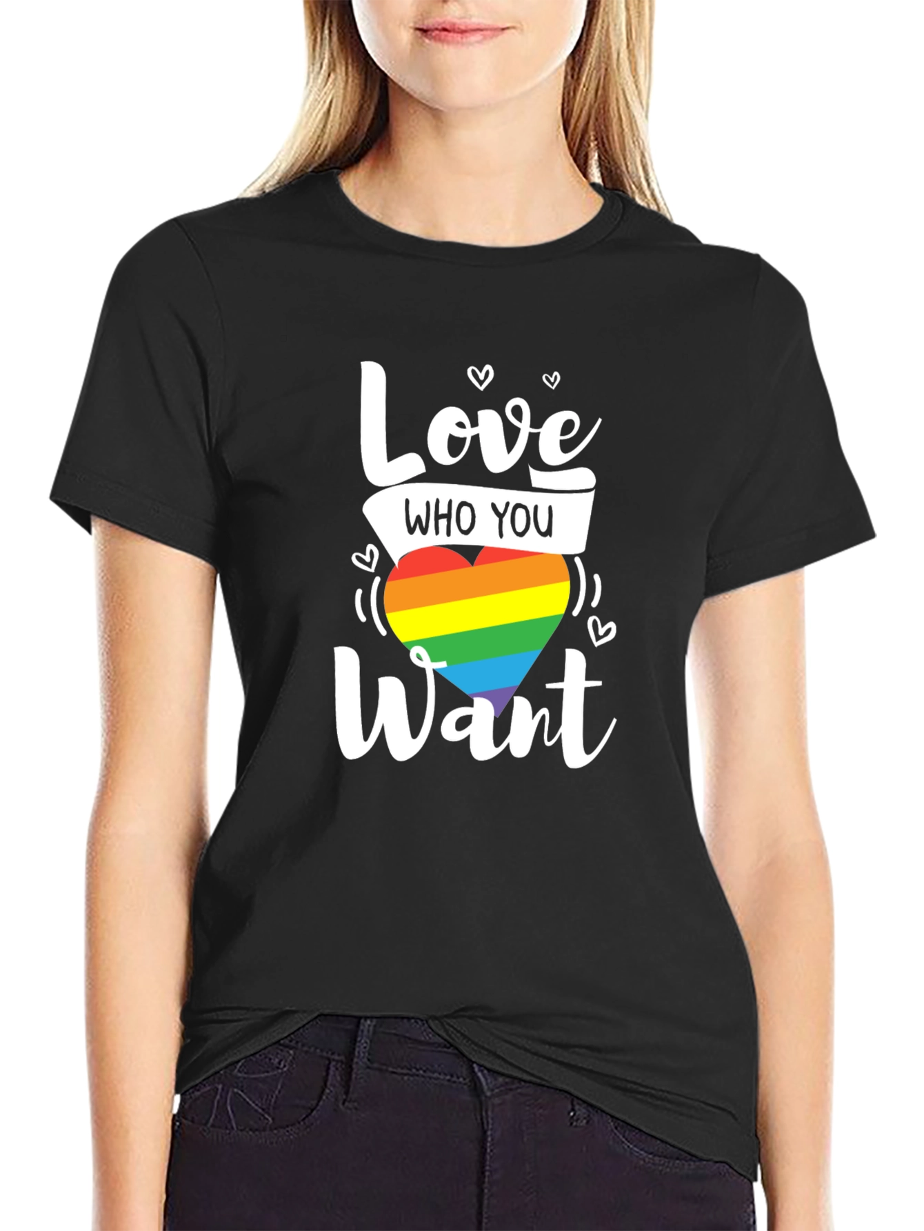 Love Who You Want Rainbow Heart Graphic T-Shirt