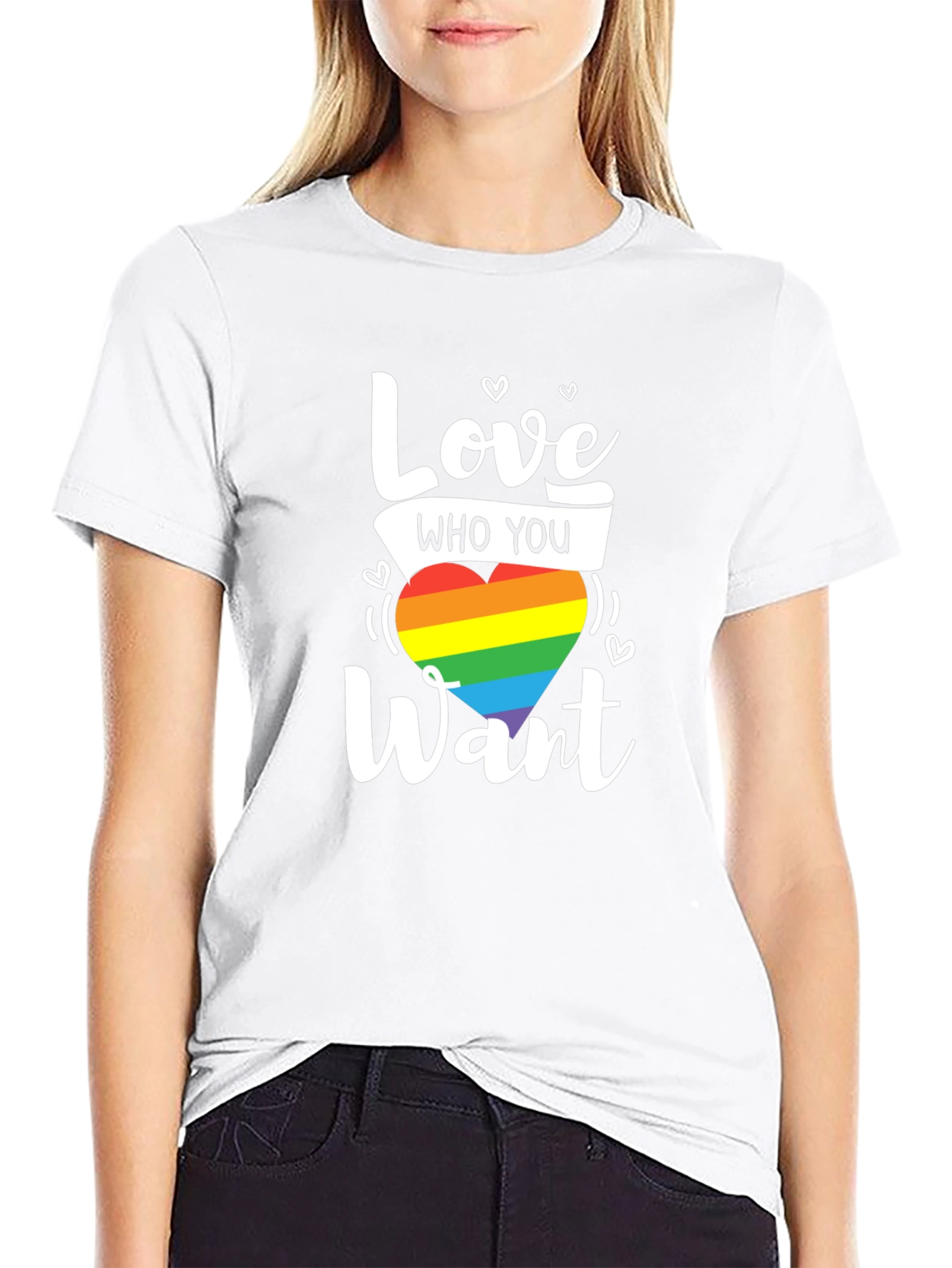 Love Who You Want Rainbow Heart Graphic T-Shirt