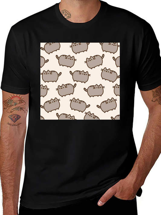 Pusheen Cat Pattern T-Shirt - Black