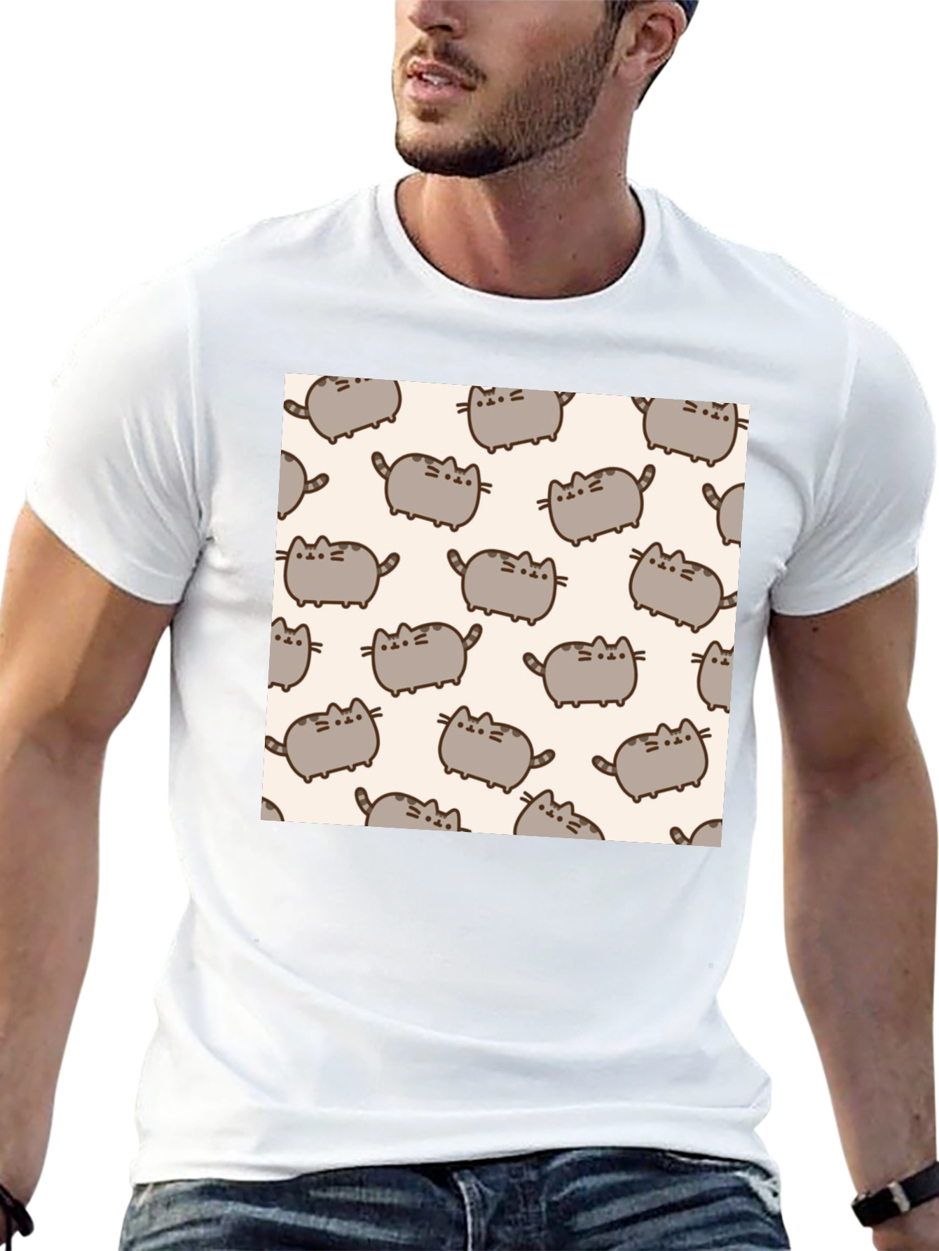 Pusheen Cat Pattern T-Shirt - Black