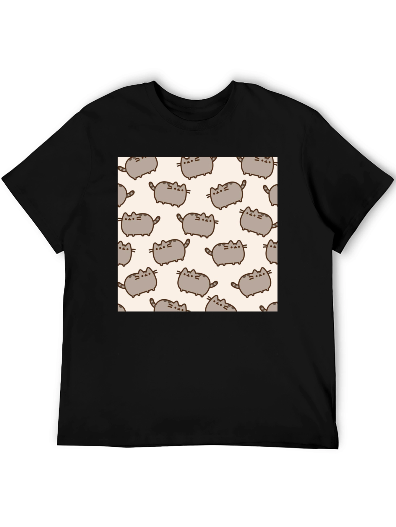 Pusheen Cat Pattern T-Shirt - Black