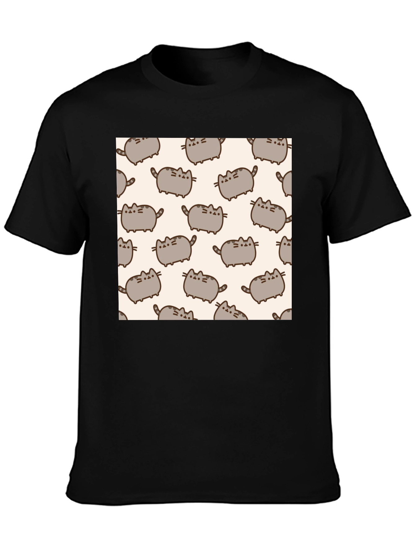 Pusheen Cat Pattern T-Shirt - Black