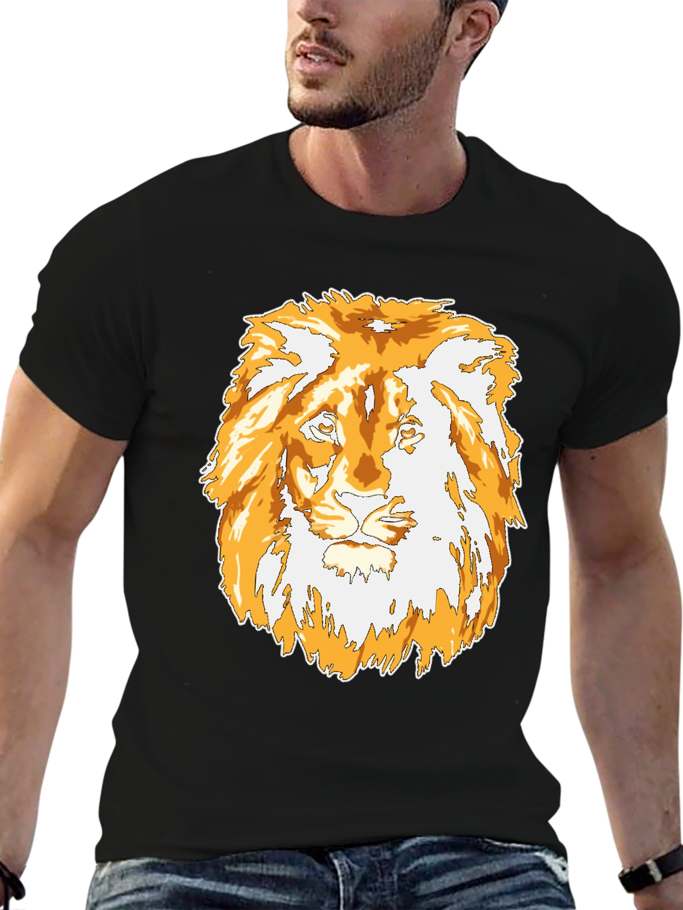 Lion Graphic Black T-Shirt - Mens Casual Tee