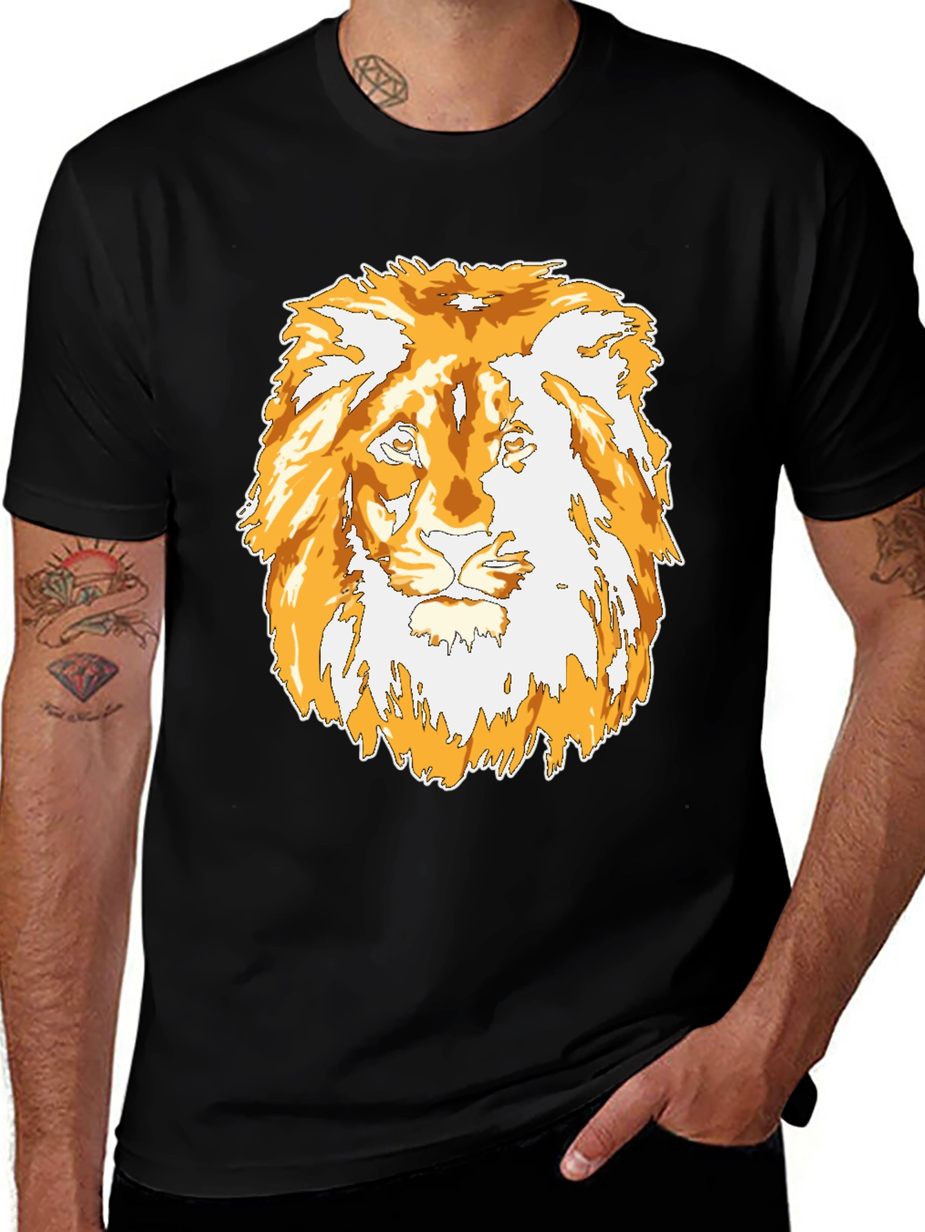 Lion Graphic Black T-Shirt - Mens Casual Tee