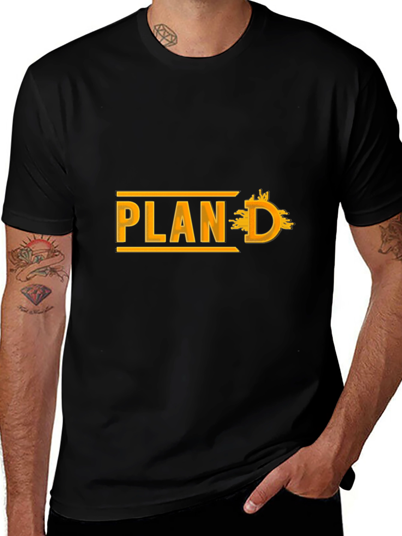 Plan D Black Cotton Graphic Tee