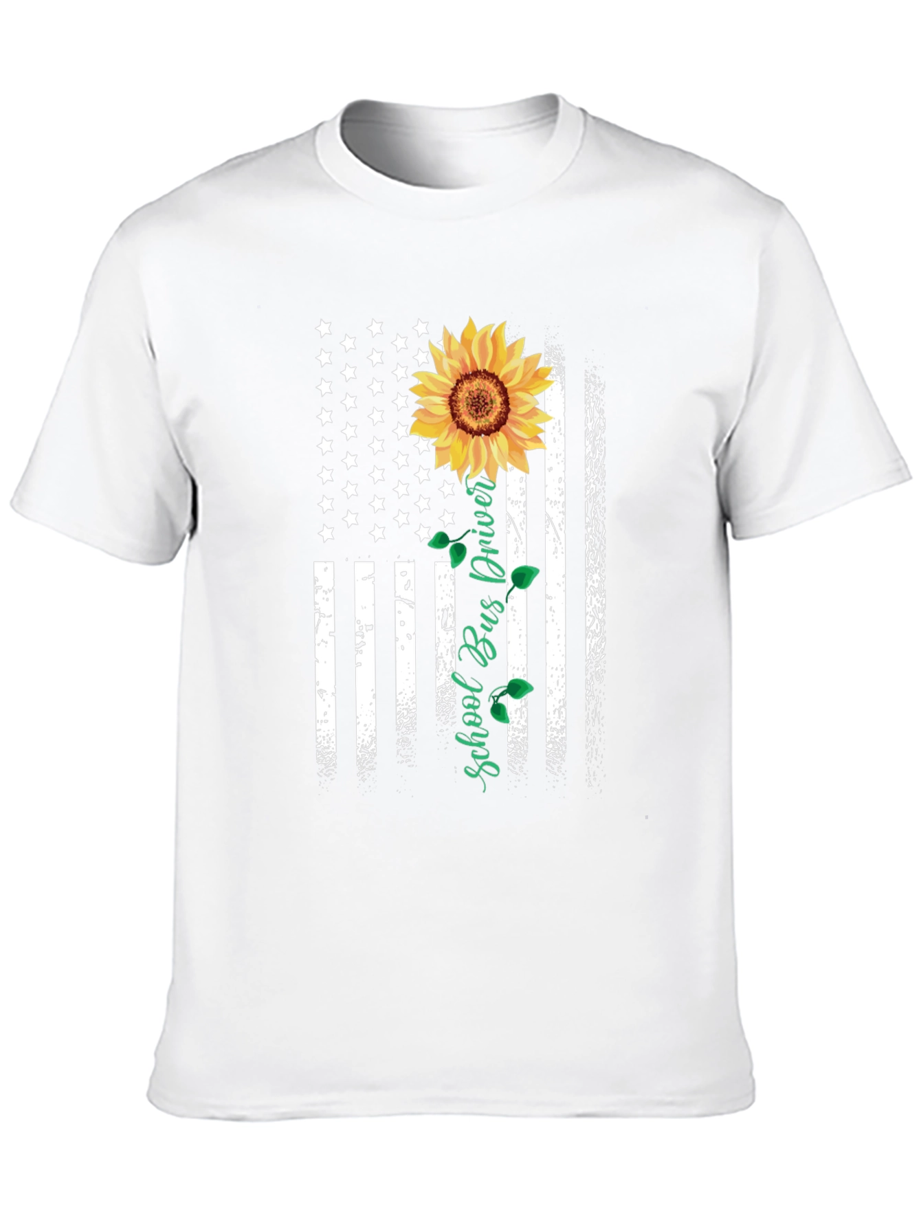 Sunflower American Flag School Bus Driver T-Shirt