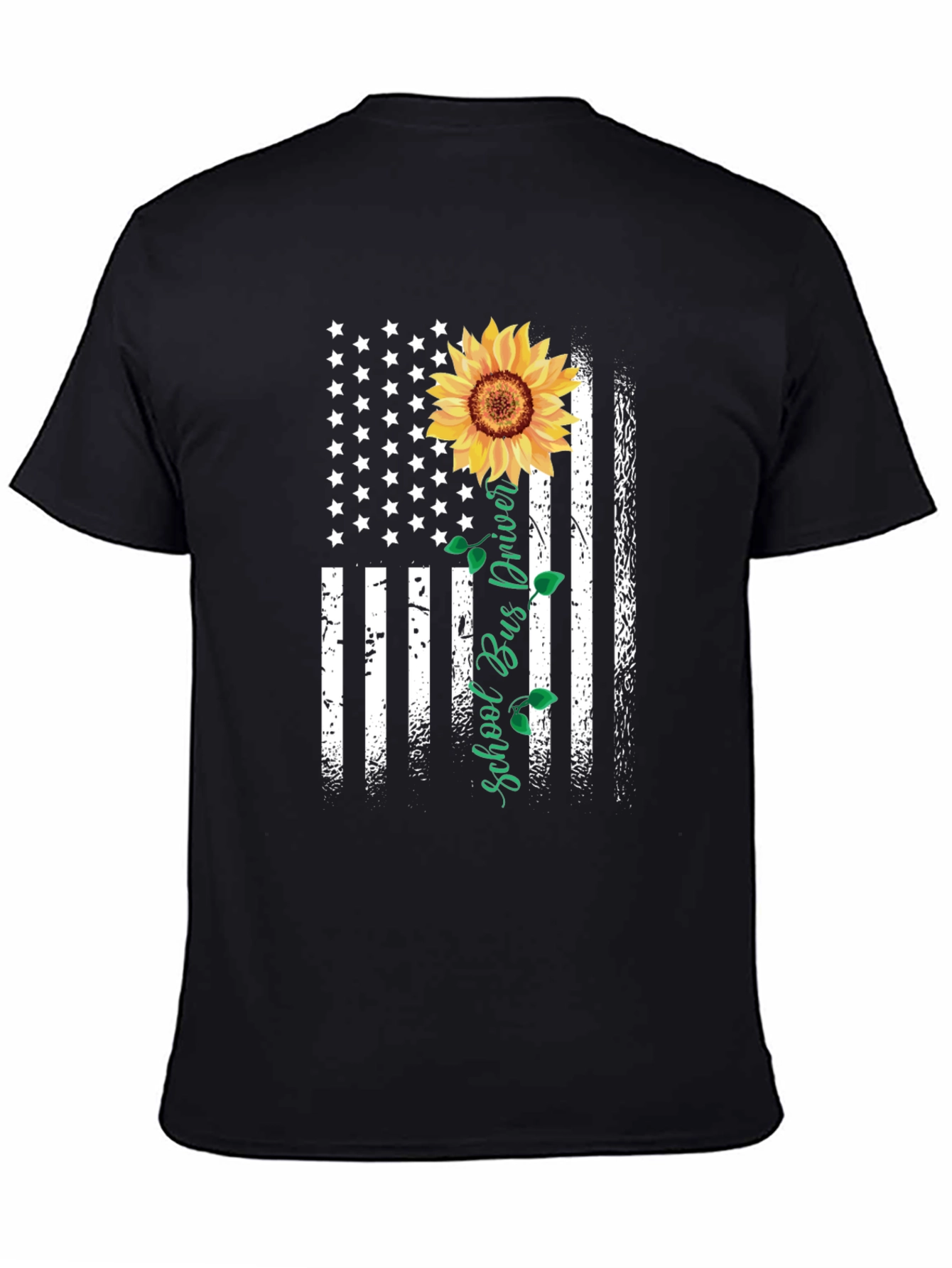 Sunflower American Flag School Bus Driver T-Shirt