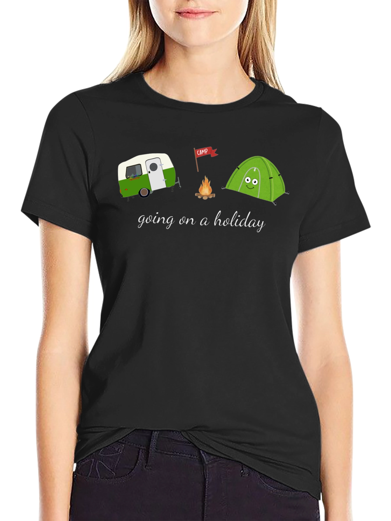 Camping Holiday Graphic Tee - Black