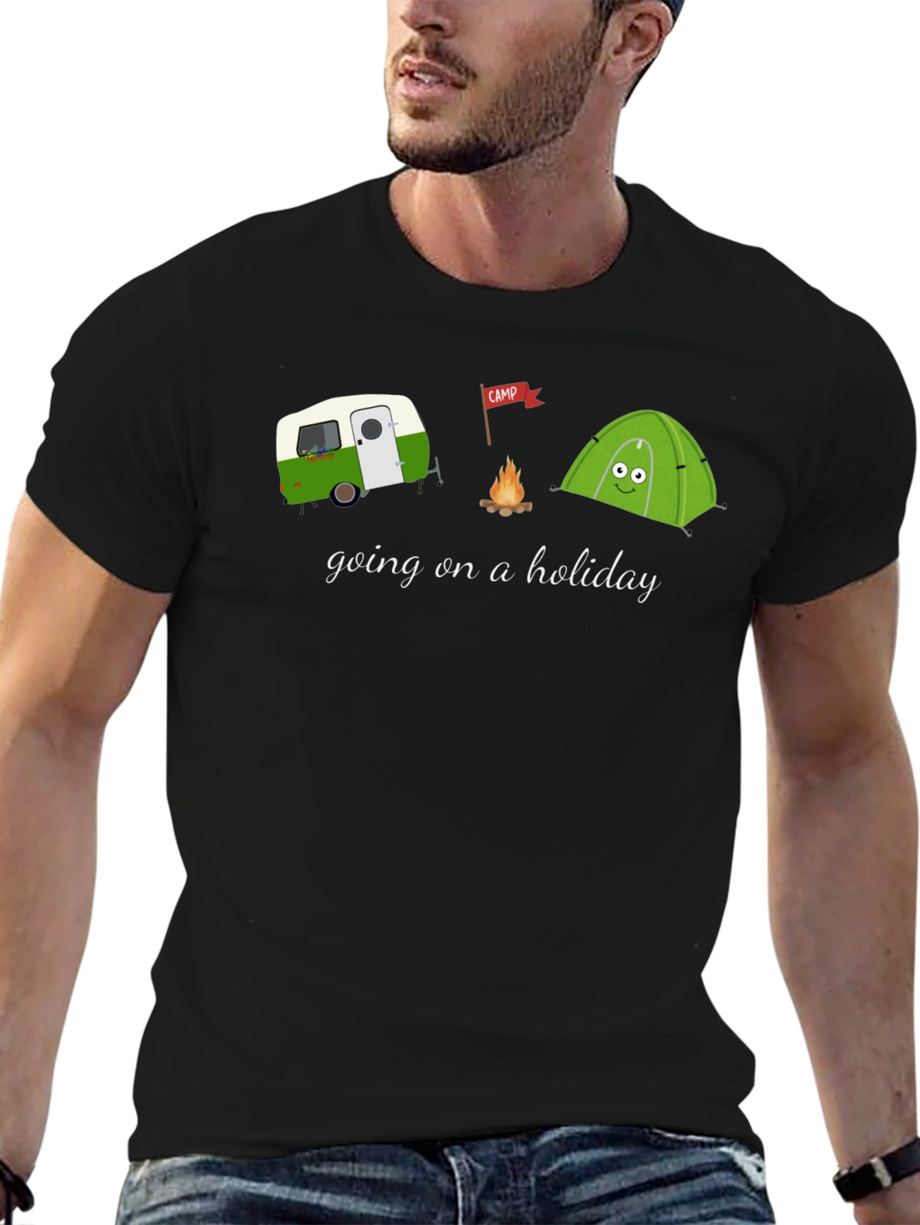 Camping Holiday Graphic Tee - Black