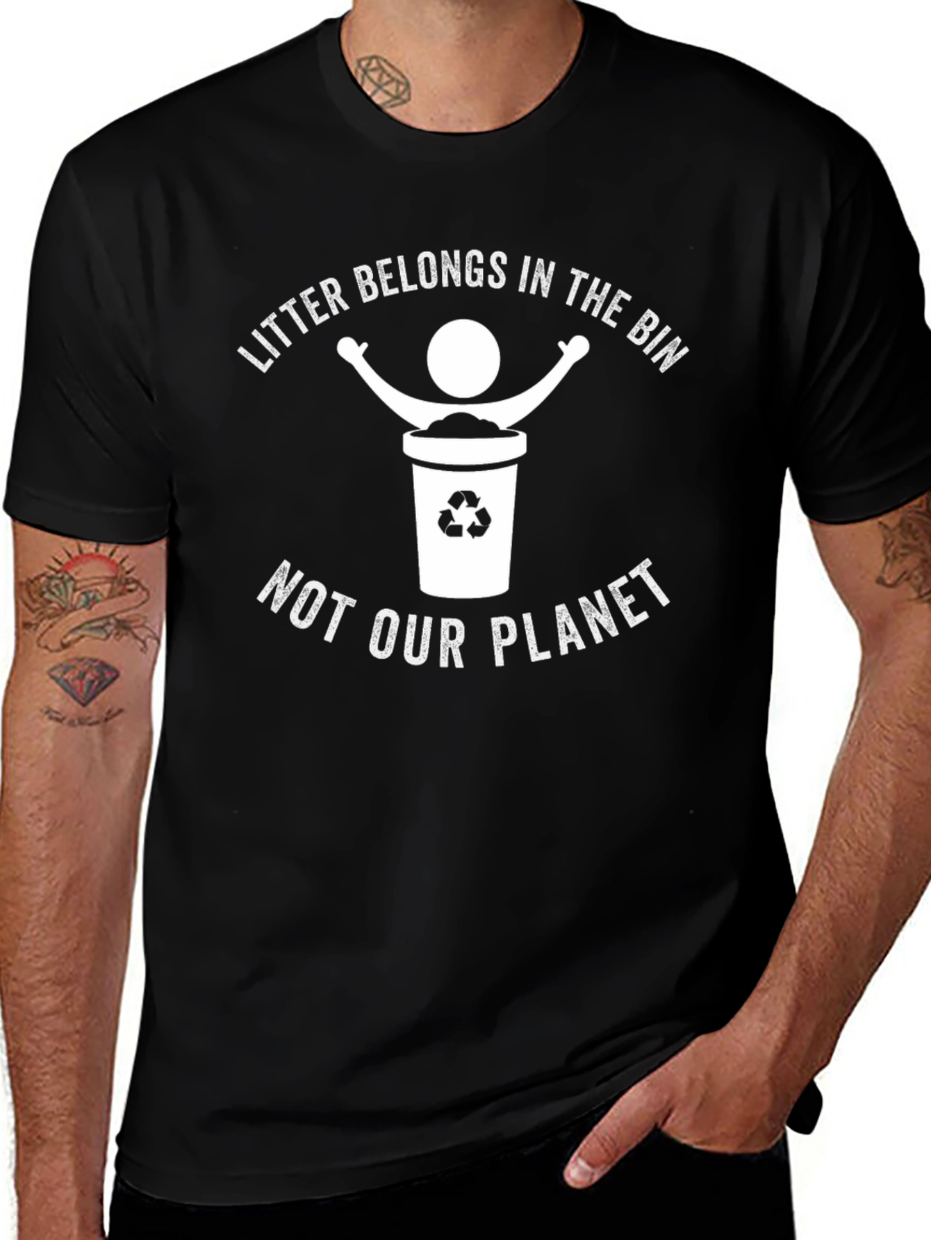 Eco-Friendly Litter Belongs in the Bin Black T-Shirt