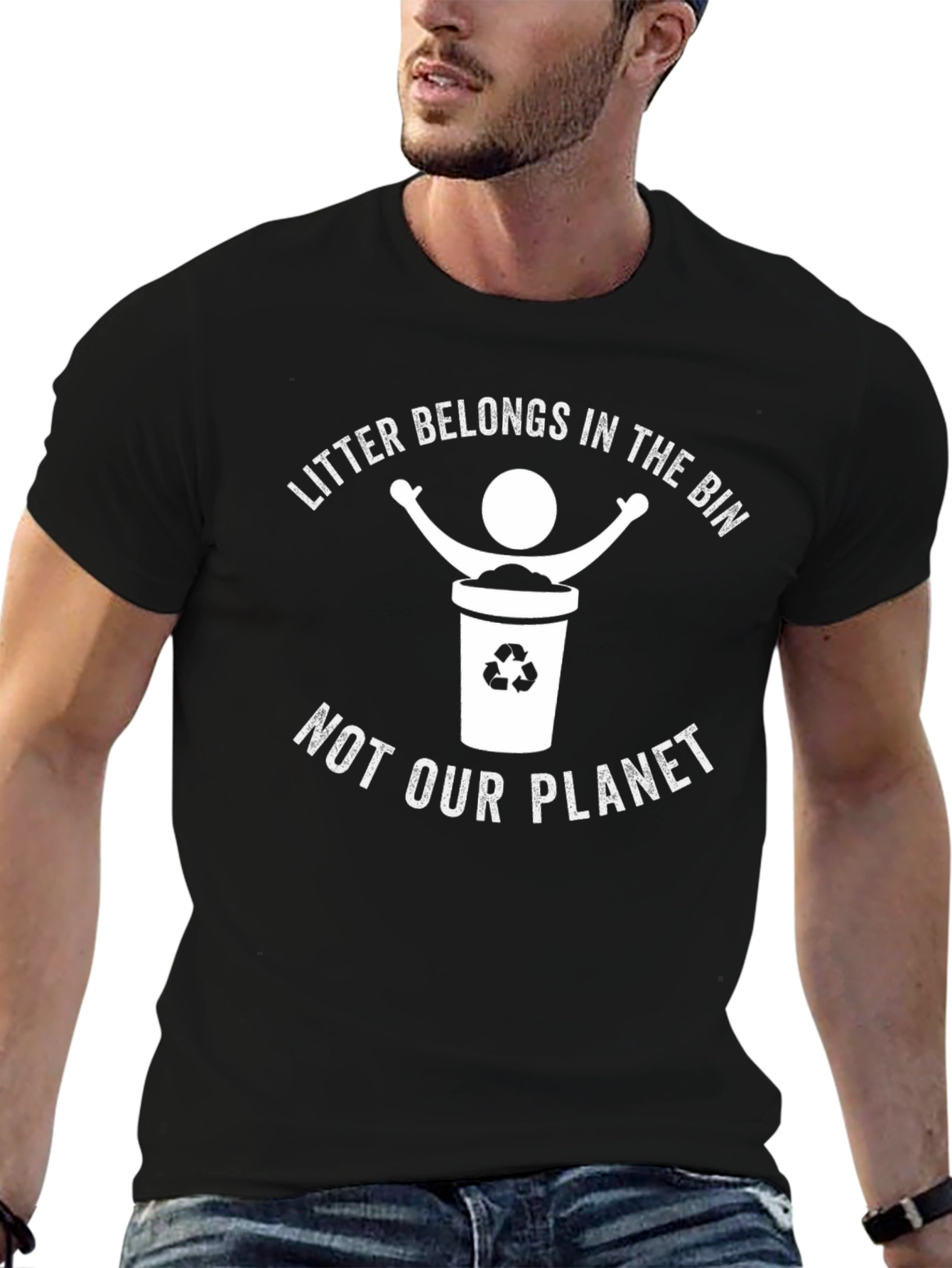 Eco-Friendly Litter Belongs in the Bin Black T-Shirt