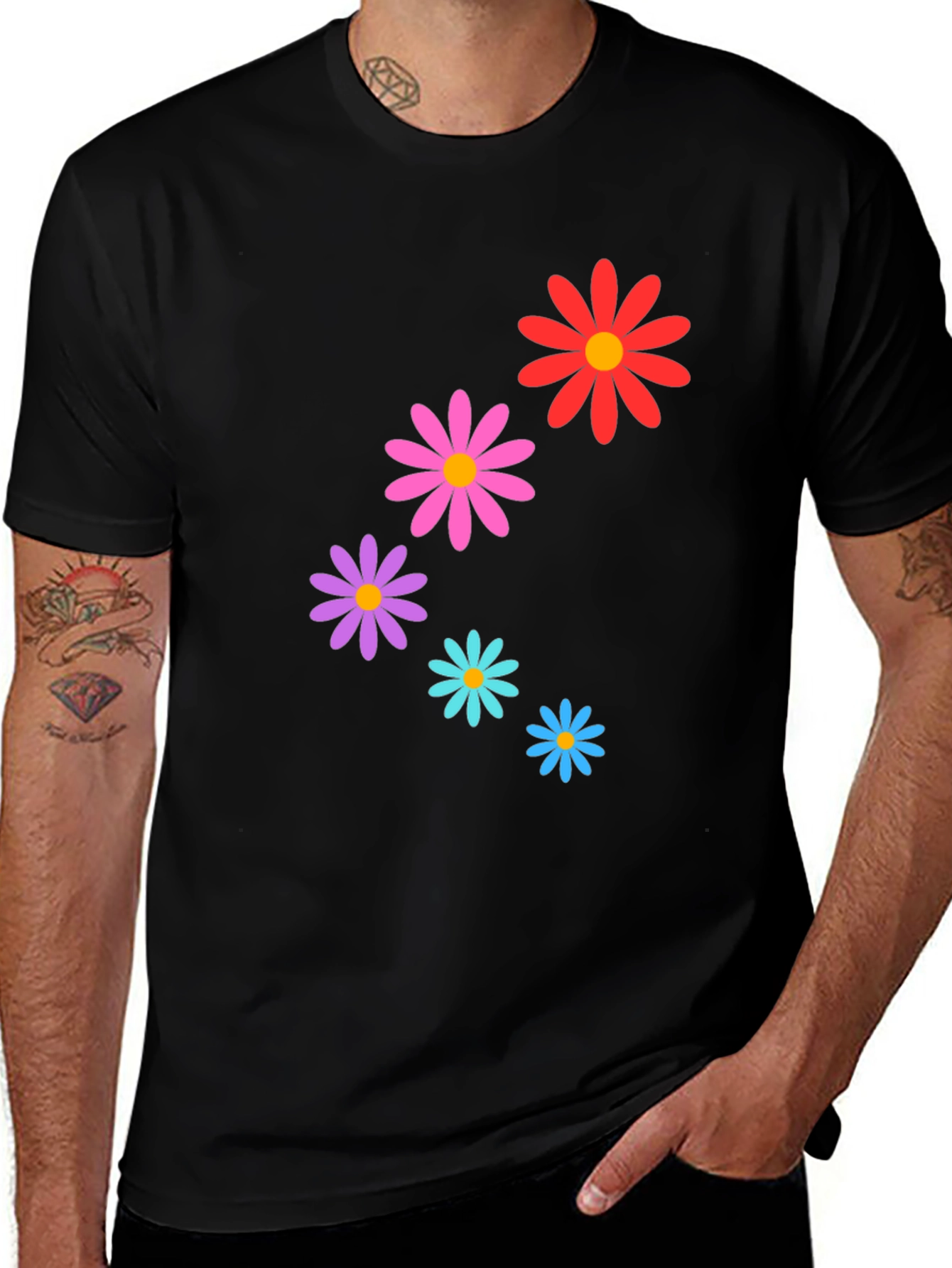 Daisy Flower Graphic Tee - Stylish Black T-Shirt