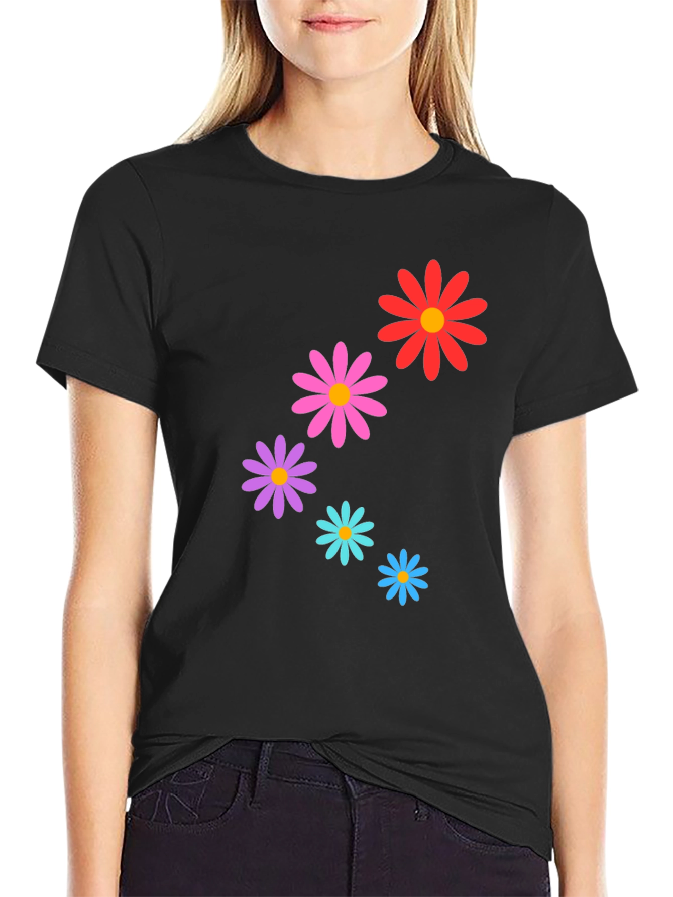 Daisy Flower Graphic Tee - Stylish Black T-Shirt