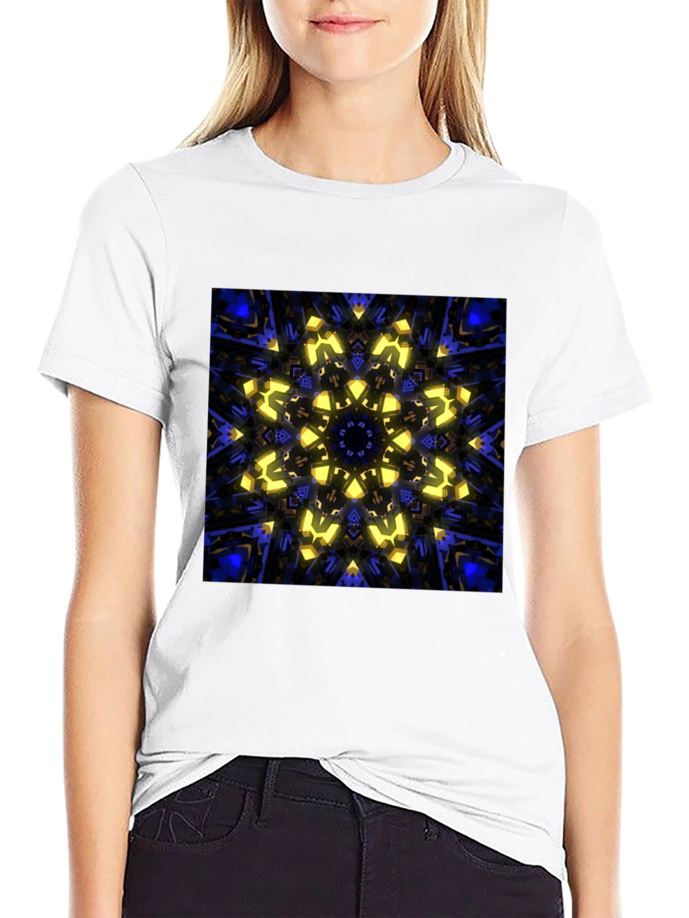 Abstract Kaleidoscope Graphic Print Black T-Shirt
