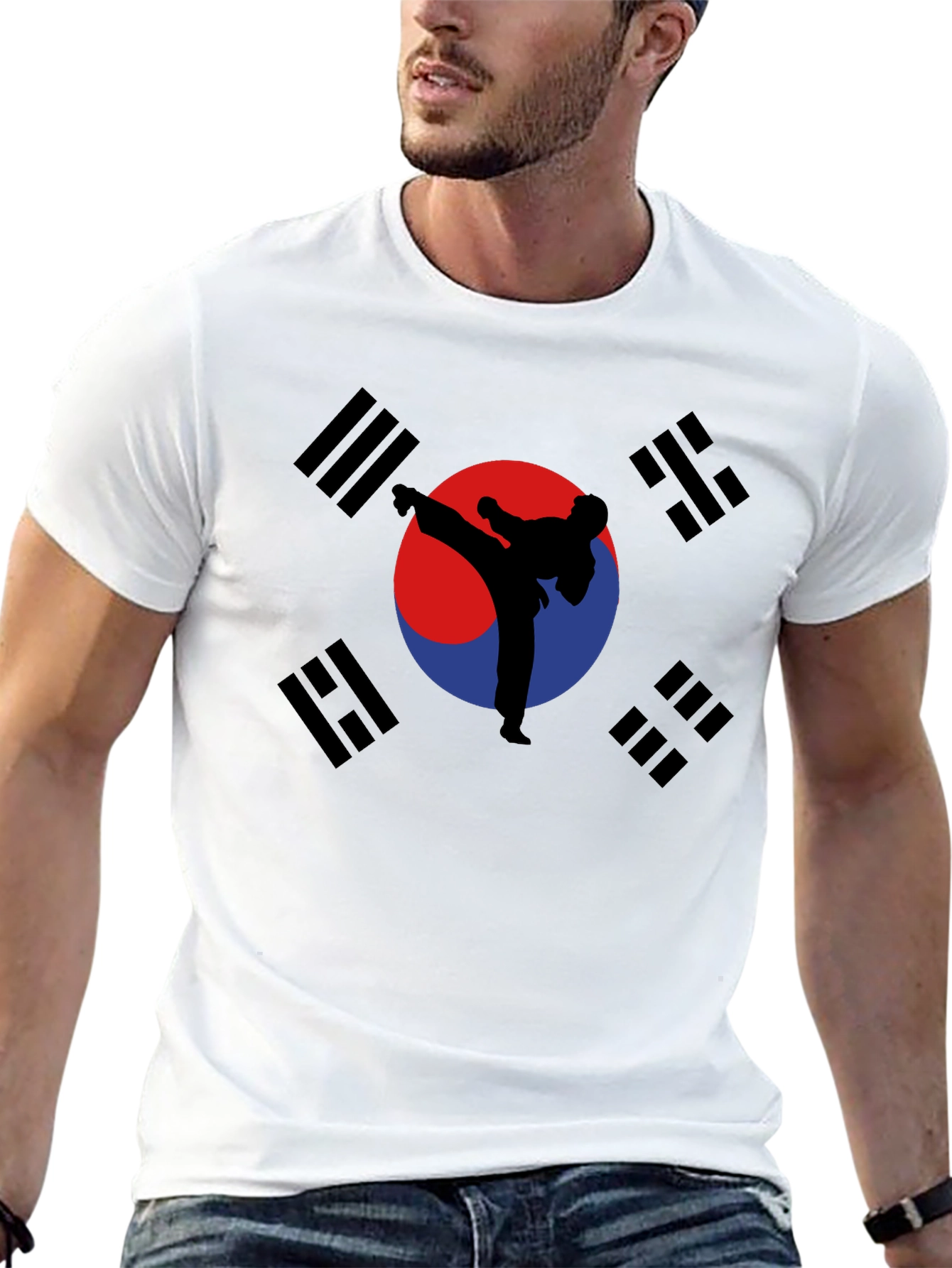 Korean Flag Taekwondo Kick T-Shirt - Black