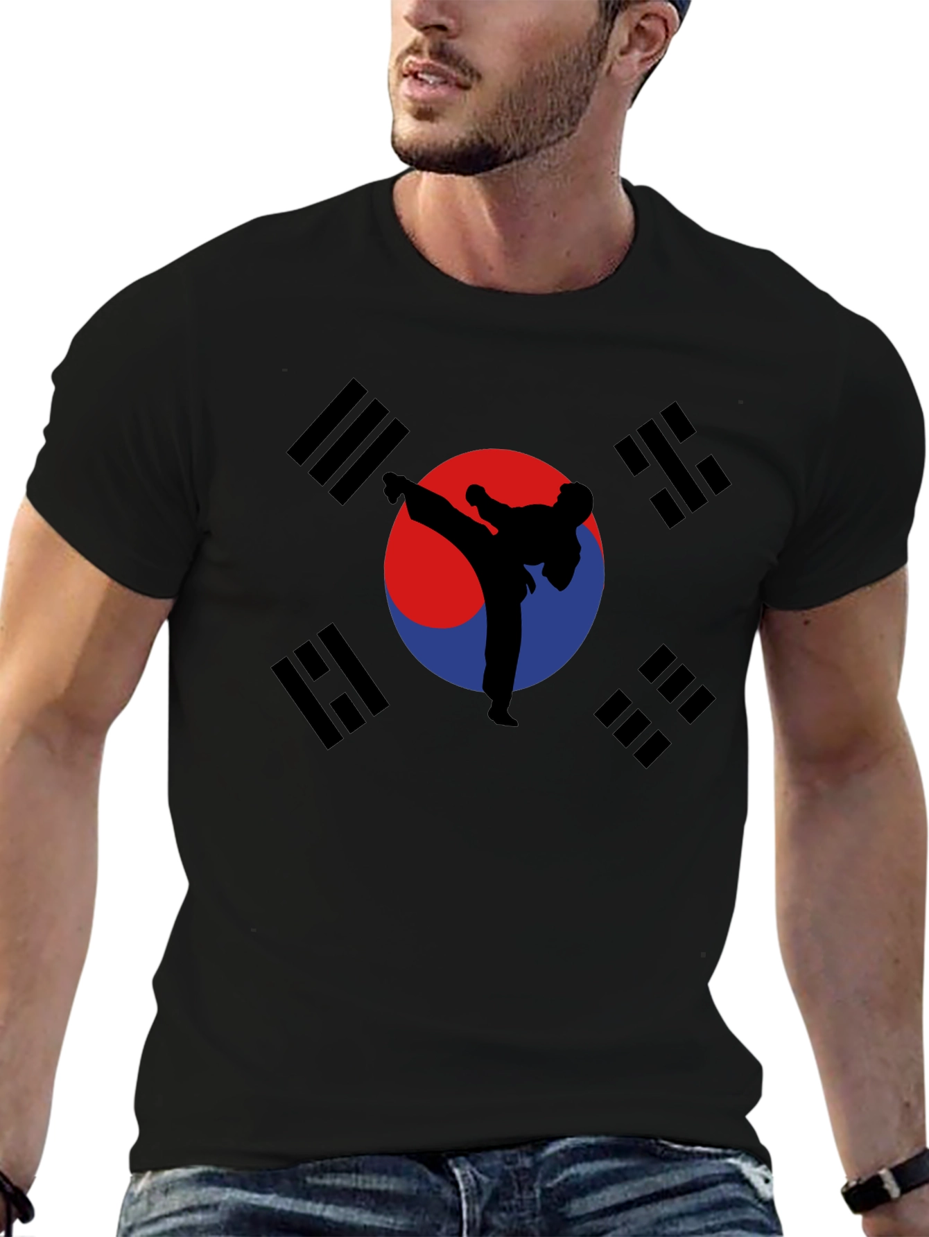 Korean Flag Taekwondo Kick T-Shirt - Black