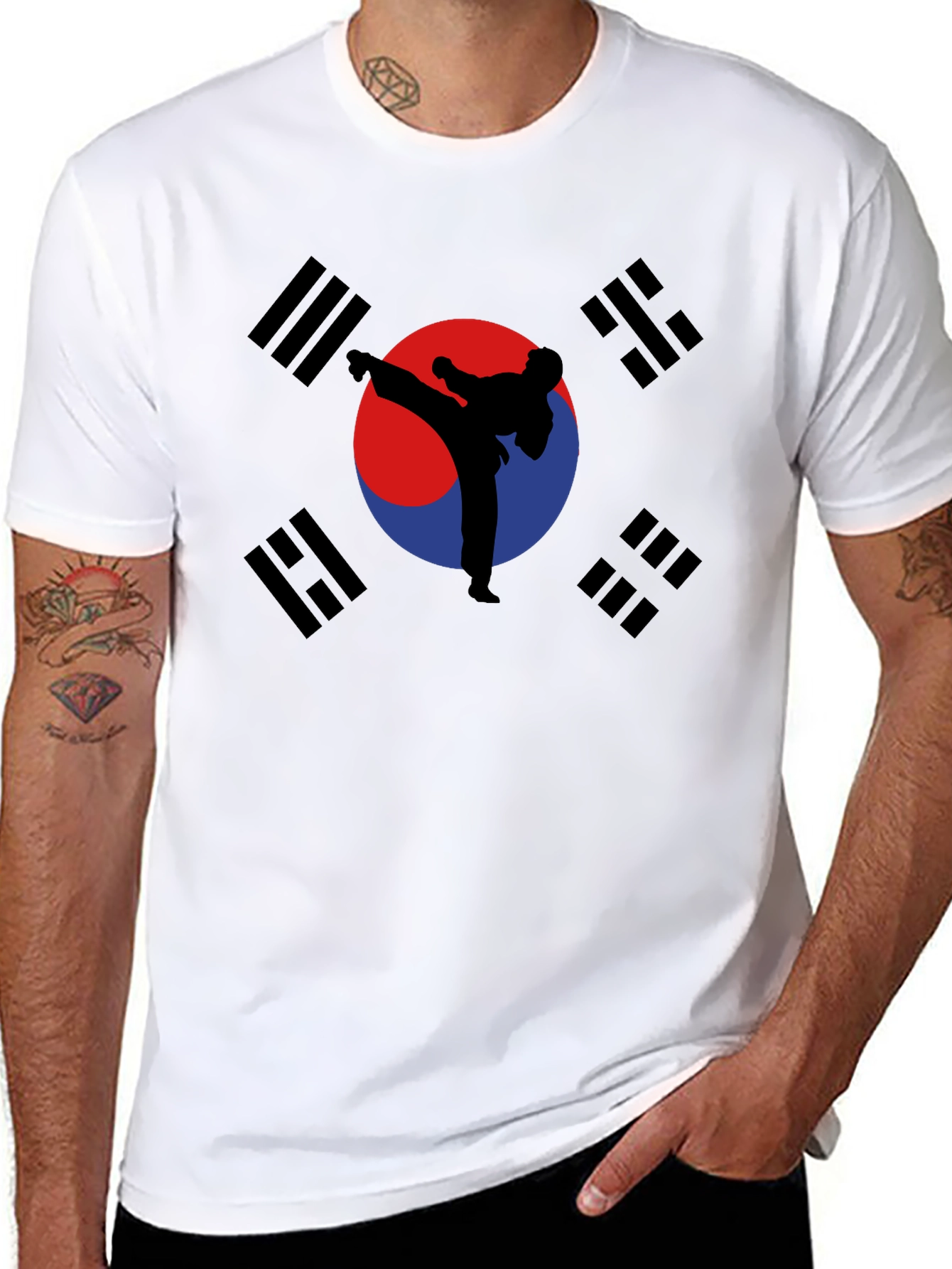 Korean Flag Taekwondo Kick T-Shirt - Black