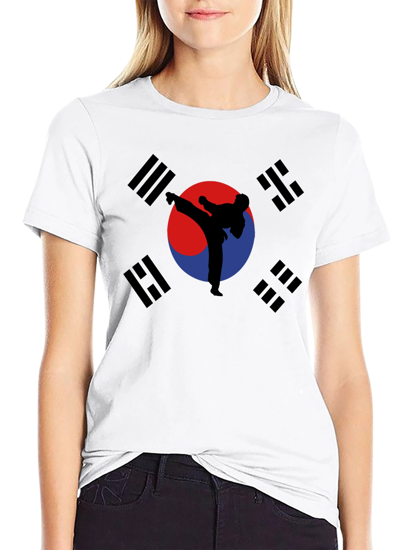 Korean Flag Taekwondo Kick T-Shirt - Black