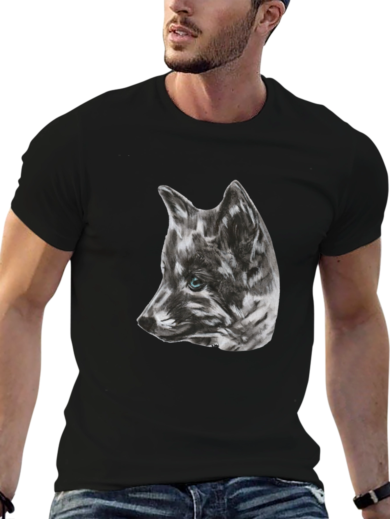 Wolf Sketch Graphic Black T-Shirt